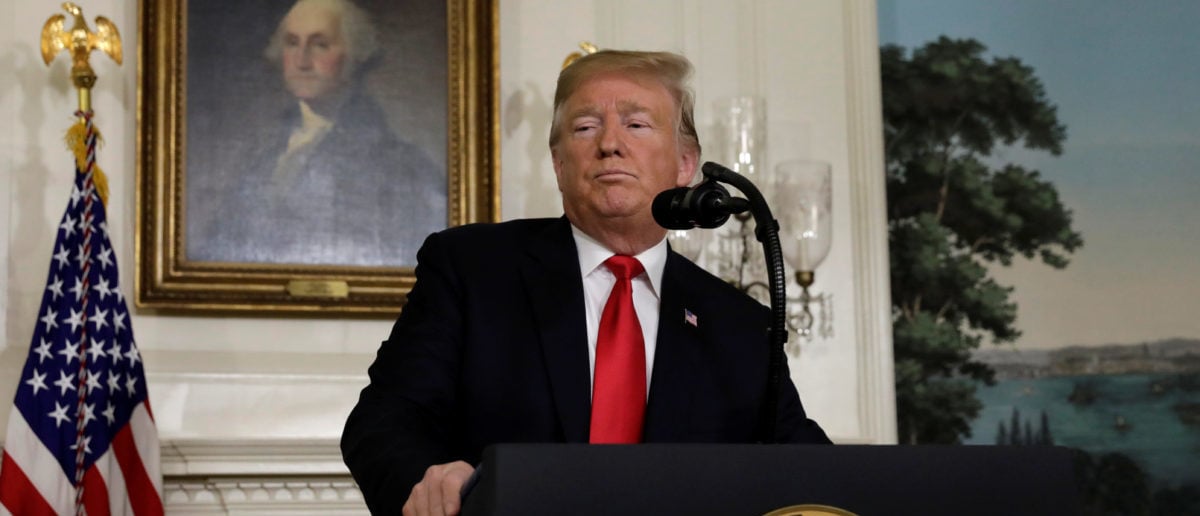 U.S. President Donald Trump reacts after delivering remarks on border security and the partial shutdown of the U.S. government from the Diplomatic Room at the White House in Washington, U.S., January 19, 2019. REUTERS/Yuri Gripas