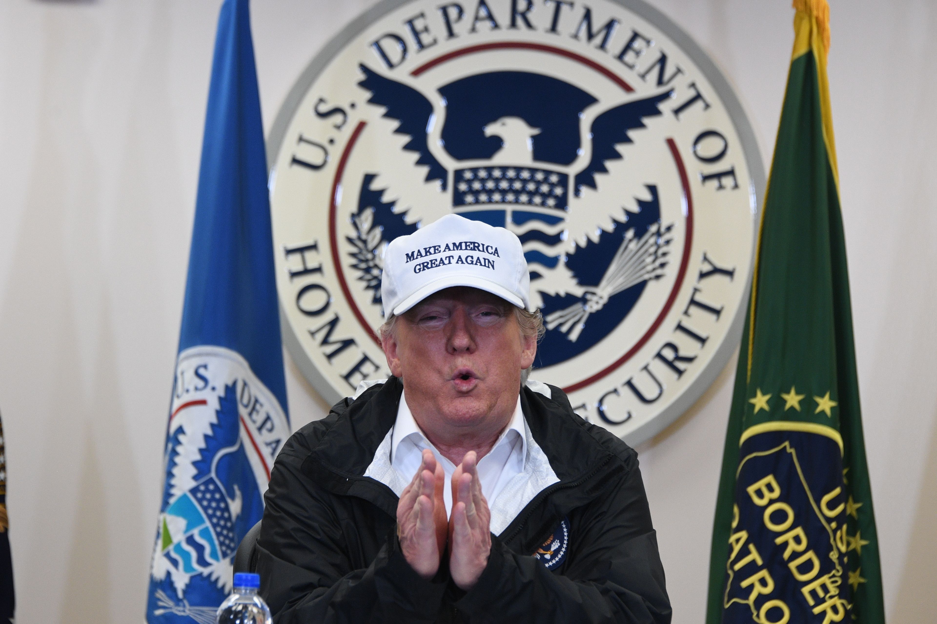 US President Donald Trump speaks during his visit to US Border Patrol McAllen Station in McAllen, Texas, on January 10, 2019. (JIM WATSON/AFP/Getty Images)