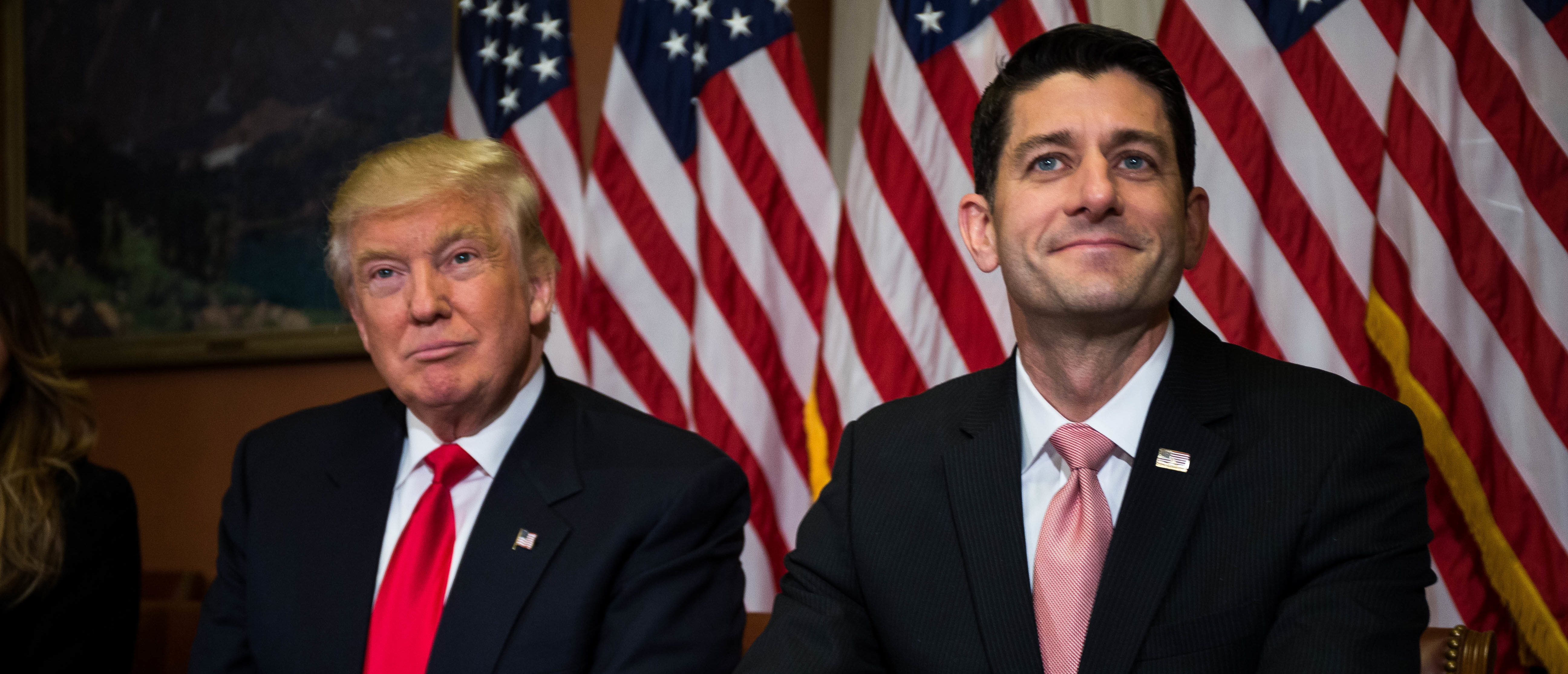 WASHINGTON, D.C. - NOVEMBER 10: President-elect Donald Trump meets with House Speaker Paul Ryan (R-WI) at the U.S. Capitol for a meeting November 10, 2016 in Washington, DC. Earlier in the day president-elect Trump met with U.S. President Barack Obama at the White House. (Photo by Zach Gibson/Getty Images)