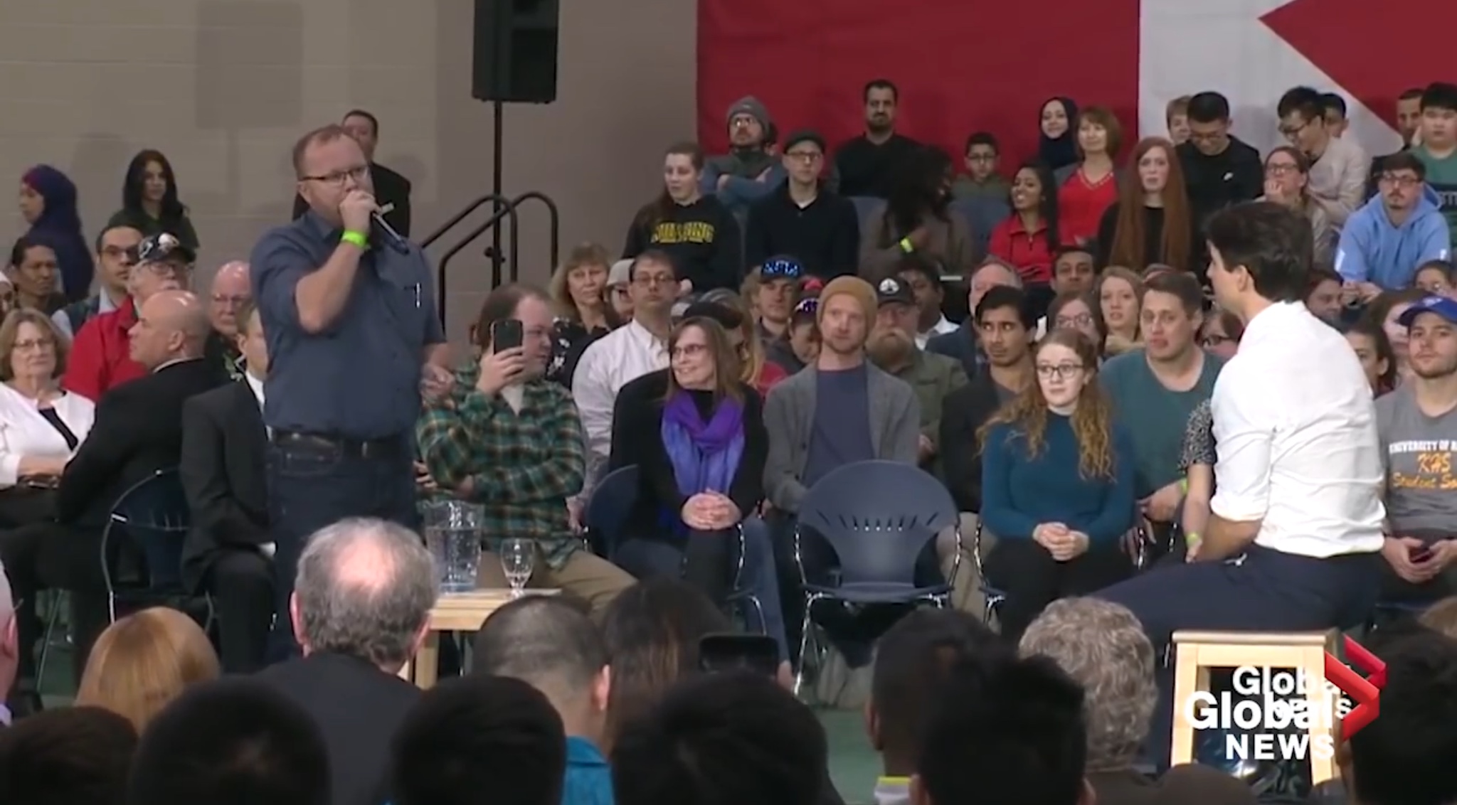 Canadian Prime Minister Justin Trudeau speaks to a town hall meeting in Regina, Sask., Jan. 10, 2019. YouTube screenshot.
