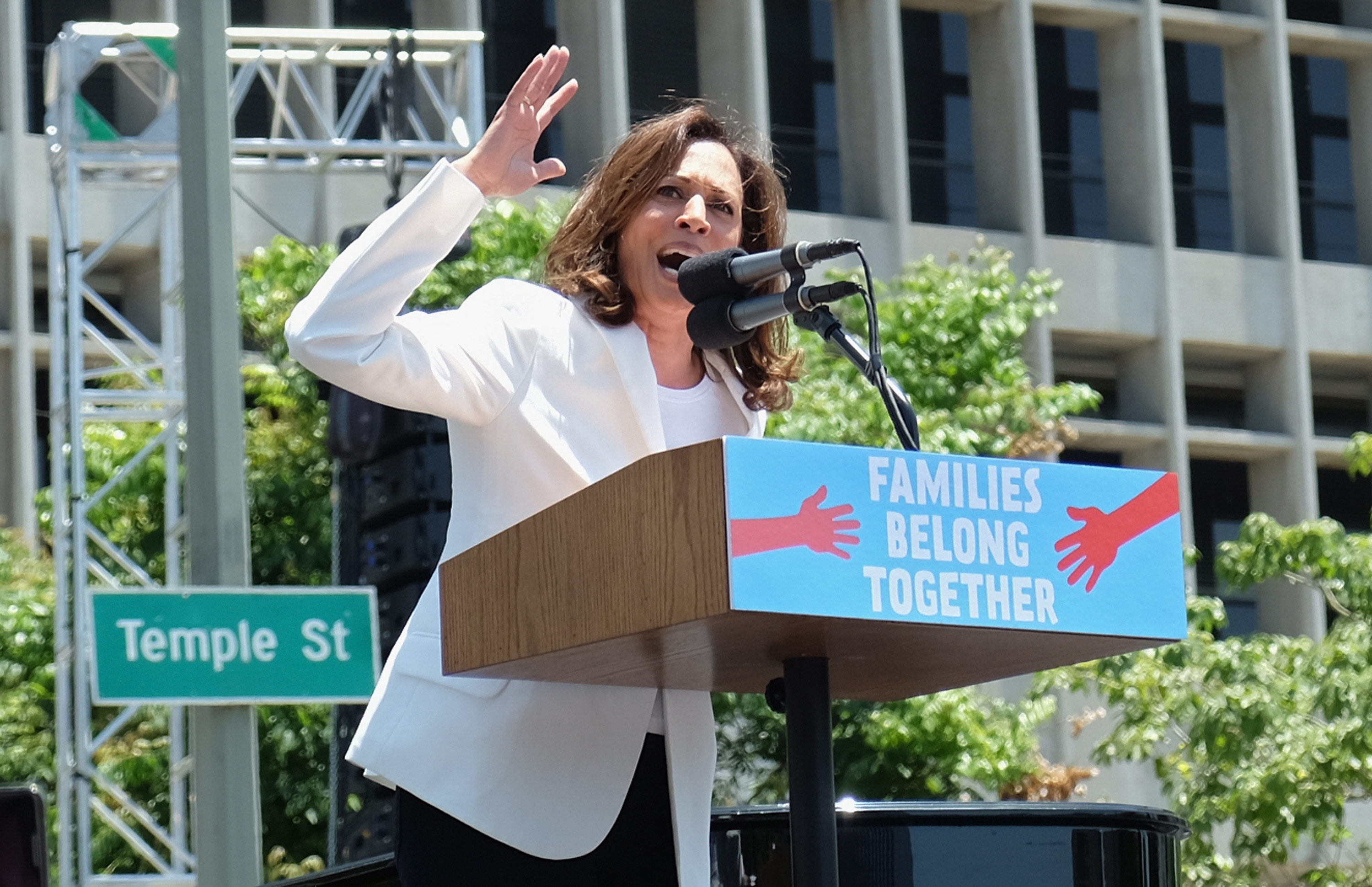 Senator Kamala Harris speaks at the Families Belong Together - Freedom For Immigrants March. (Sarah Morris/Getty Images)