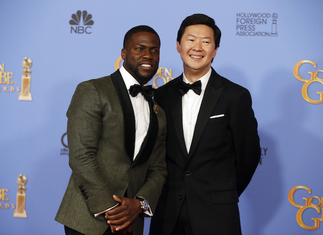 Actors Kevin Hart and Ken Jeong pose backstage after presenting an award during the 73rd Golden Globe Awards in Beverly Hills, California January 10, 2016. REUTERS/Lucy Nicholson 