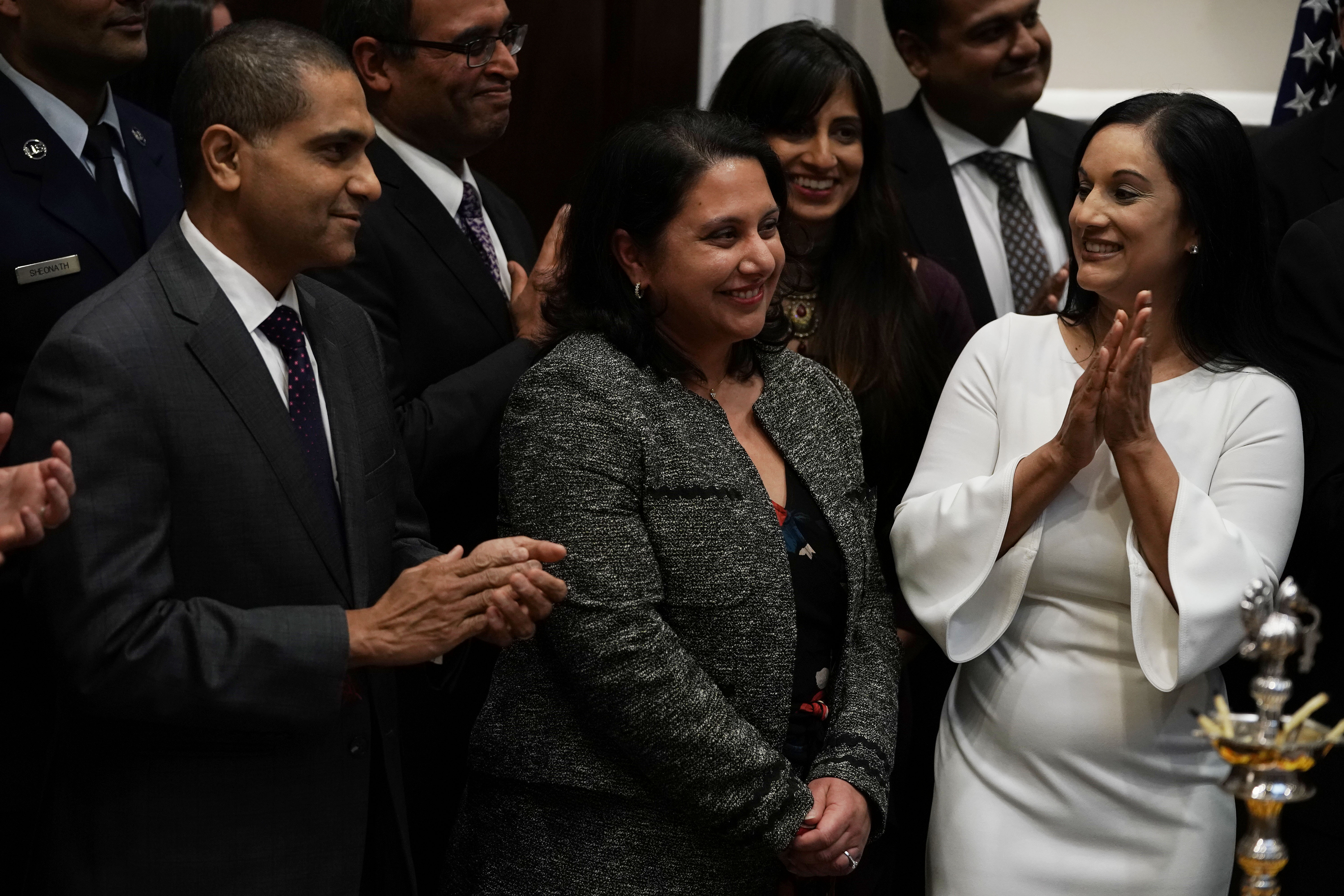 Neomi Rao (C) is introduced during a Diwali ceremony in the Roosevelt Room of the White House on November 13, 2018. (Alex Wong/Getty Images)