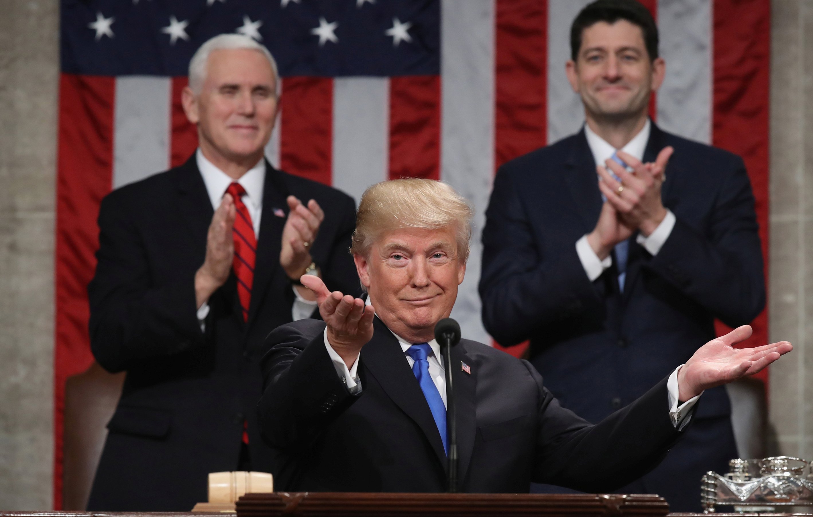 U.S. President Donald Trump delivers his first State of the Union address to a joint session of Congress inside the House Chamber on Capitol Hill in Washington, U.S., January 30, 2018. REUTERS/Win McNamee/Pool