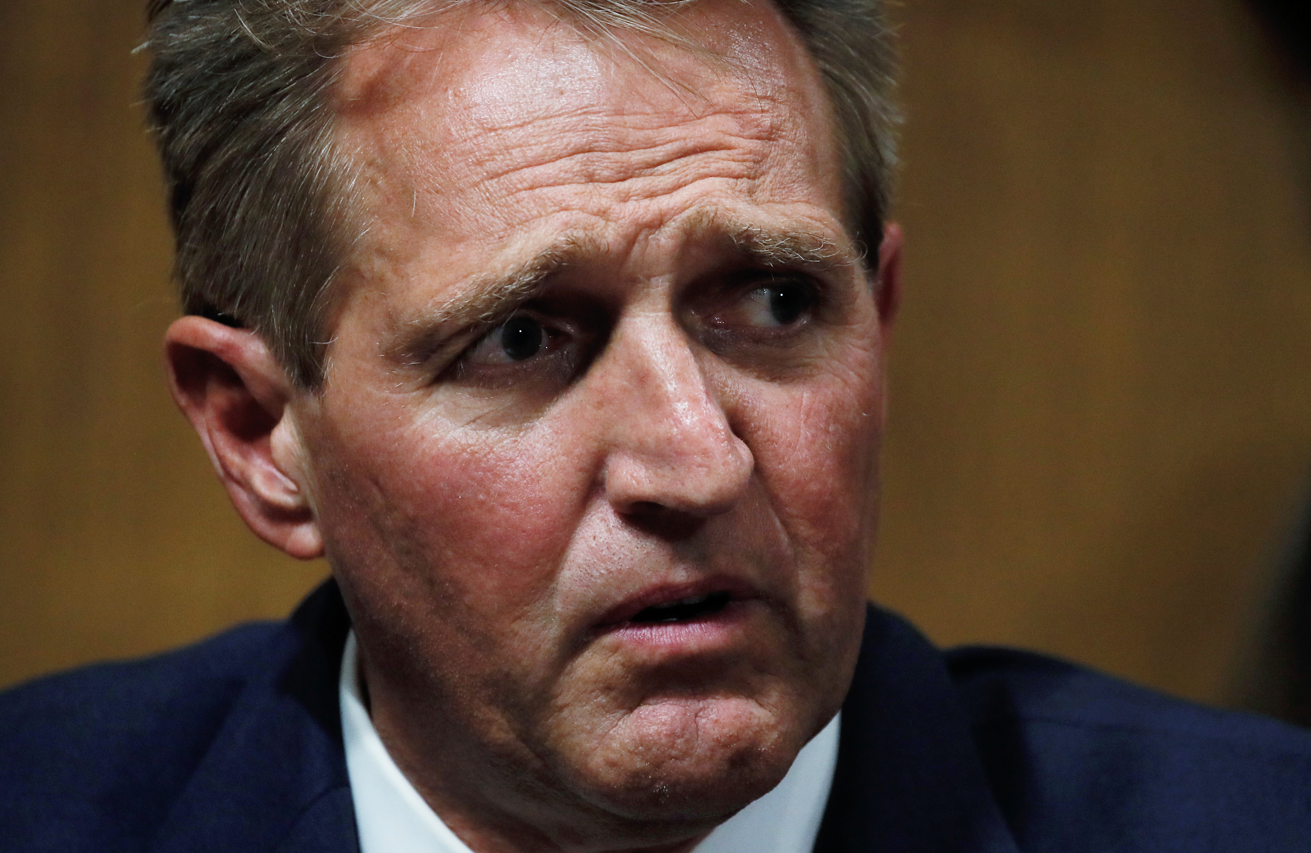 Senate Judiciary Committee member Senator Flake explains conditions of his yes vote on Kavanaugh nomination during a Judiciary Committee meeting on Capitol Hill in Washington