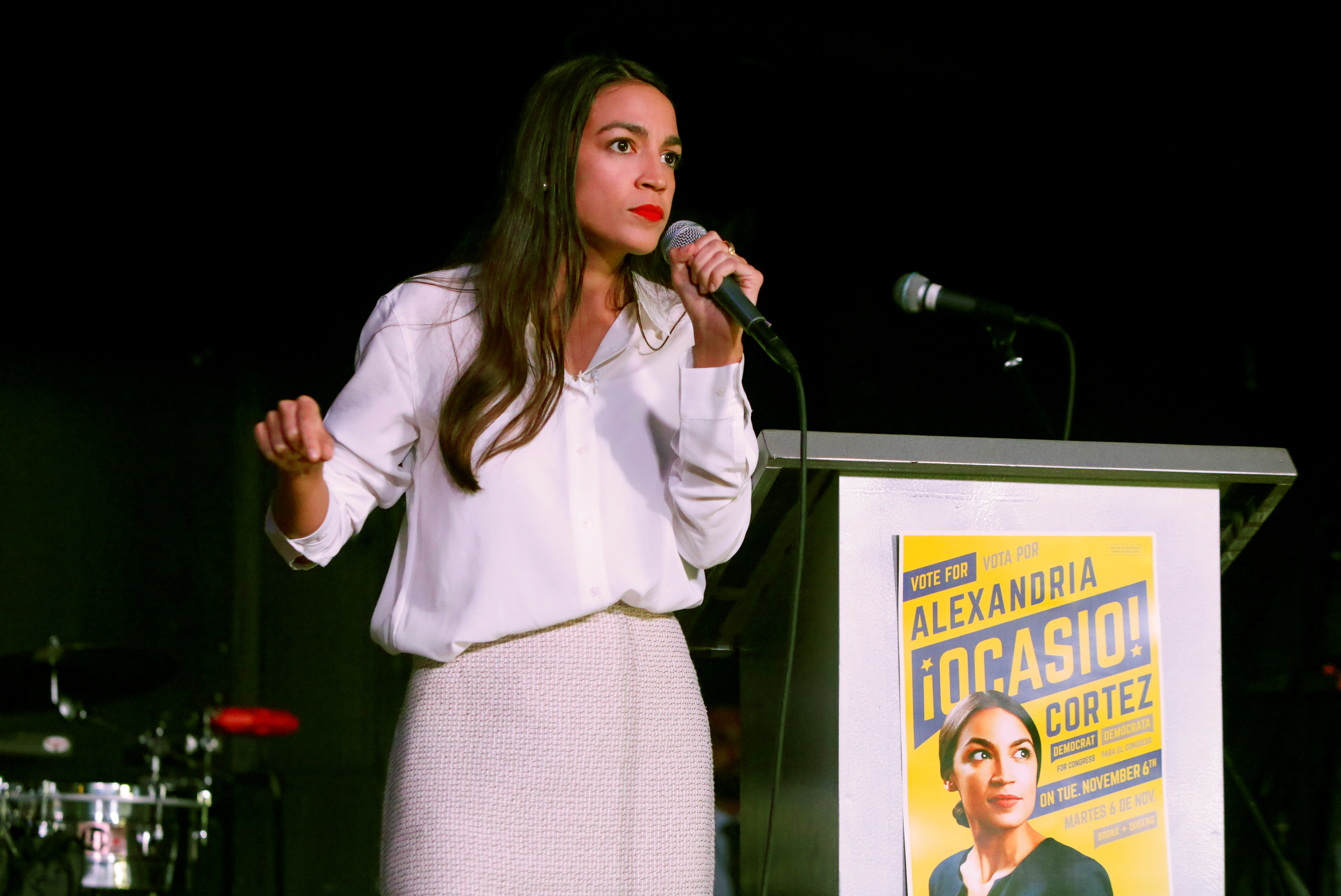 Democratic congressional candidate Alexandria Ocasio-Cortez speaks at her midterm election night party in New York City