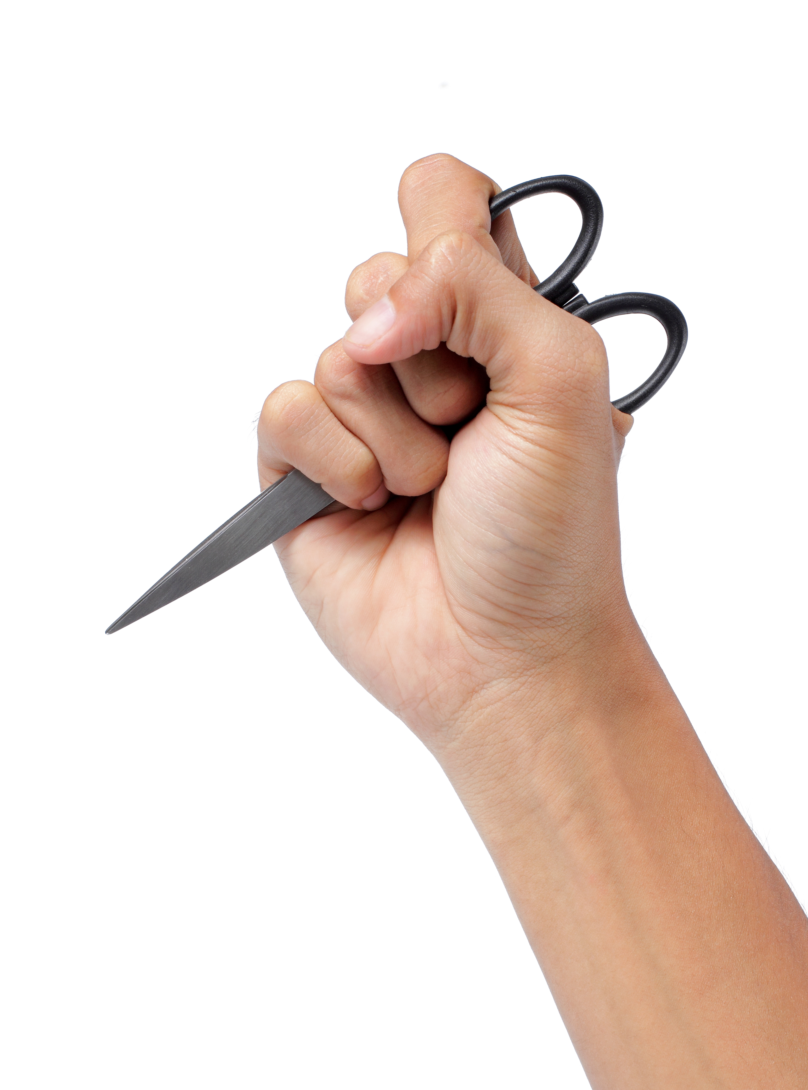 Pictured is a hand holding scissors in a stabbing position. SHUTTERSTOCK/ Odua Images