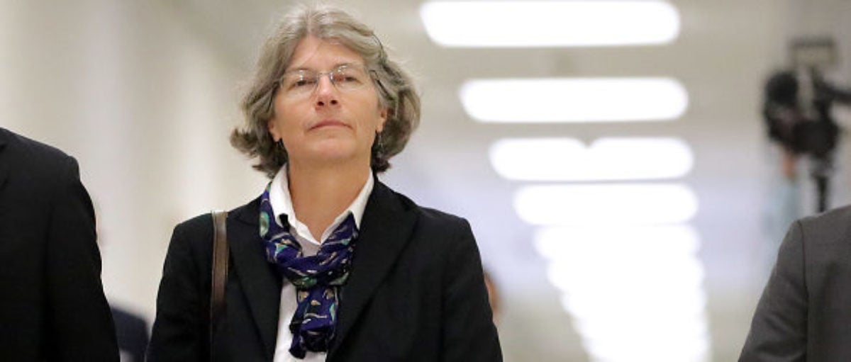 Fusion GPS contractor Nellie Ohr arrives for a closed-door interview with investigators from the House Judiciary and Oversight committees in the Rayburn House Office Building on Capitol Hill on Oct. 19, 2018 in Washington, D.C. (Chip Somodevilla/Getty Images)
