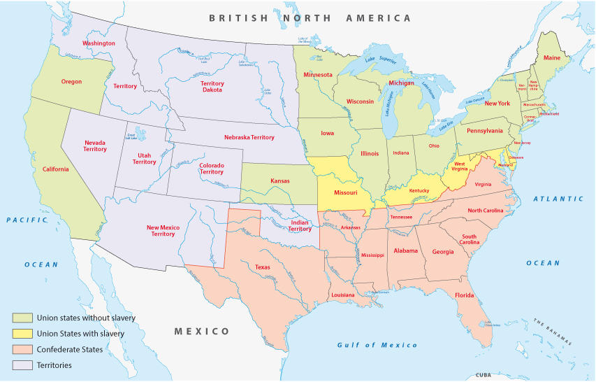 Pictured is a map of the U.S. during the Civil War. SHUTTERSTOCK/ Rainer Lesniewski