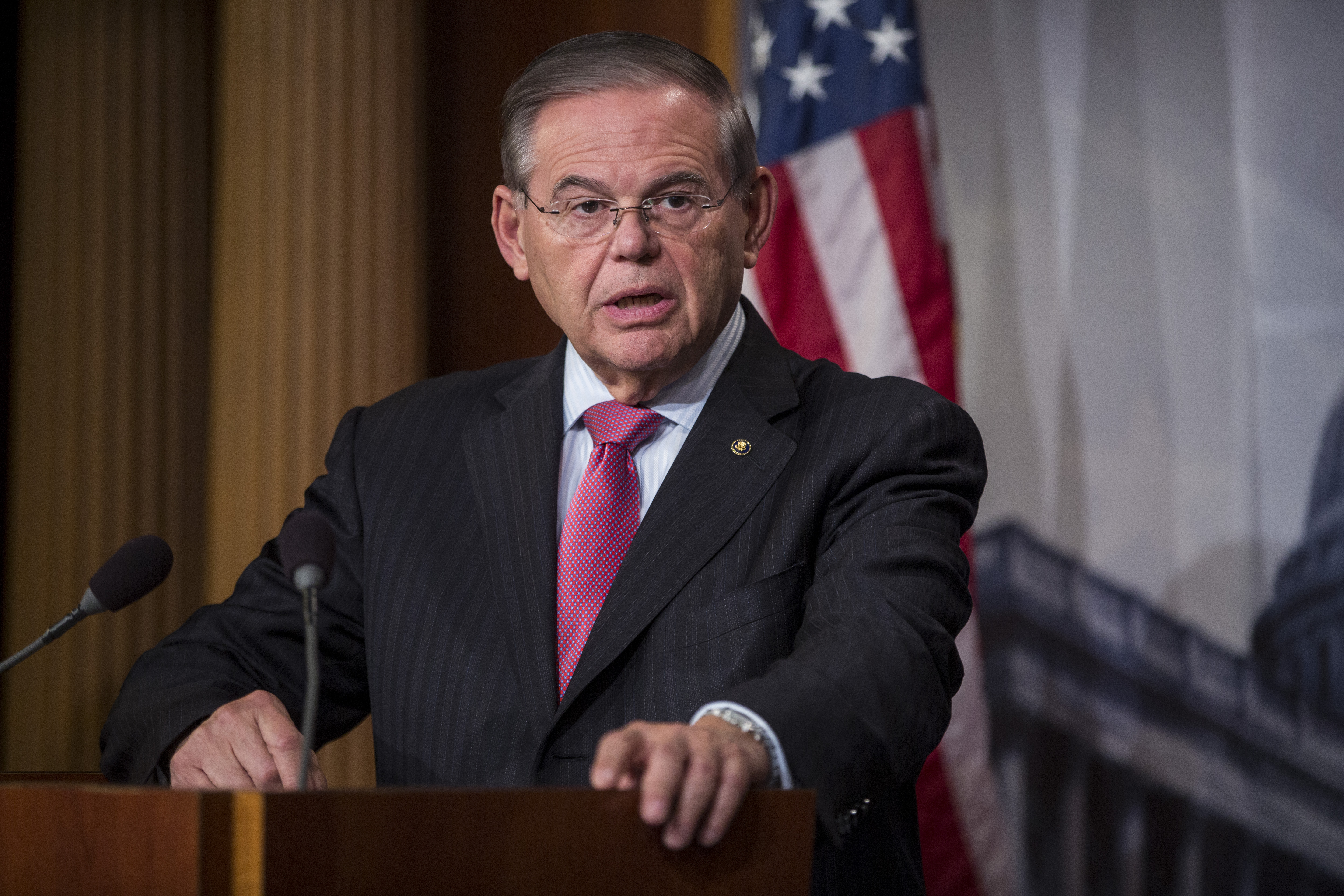 Sen. Bob Menendez speaks during a news conference discussing discuss a resolution to end U.S. military support for Saudi Arabia's war with Yemen on Capitol Hill on December 12, 2018 in Washington, DC. (Photo by Zach Gibson/Getty Images)