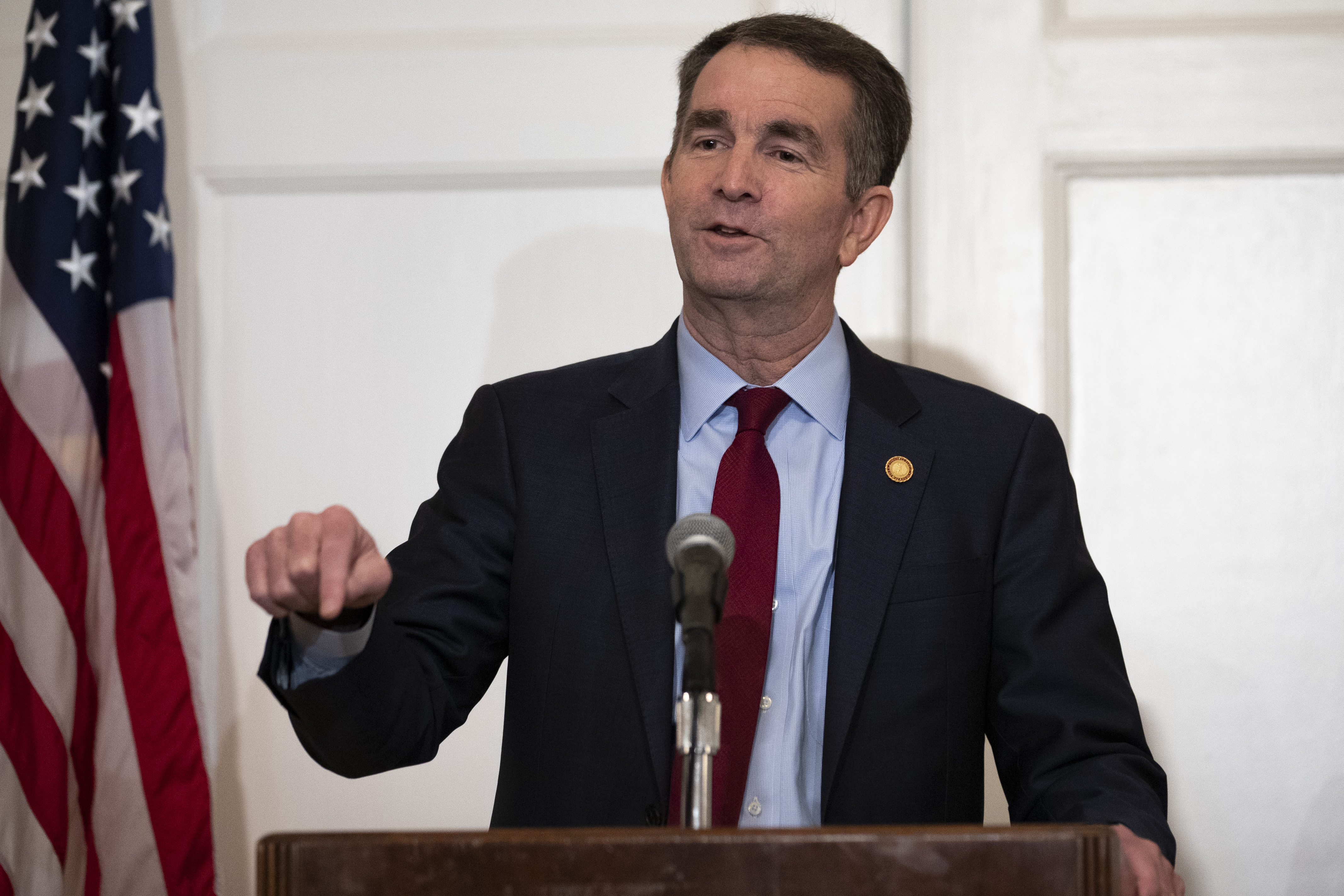 RICHMOND, VA - FEBRUARY 02: Virginia Governor Ralph Northam speaks with reporters at a press conference at the Governor's mansion on February 2, 2019 in Richmond, Virginia. (Alex Edelman/Getty Images)