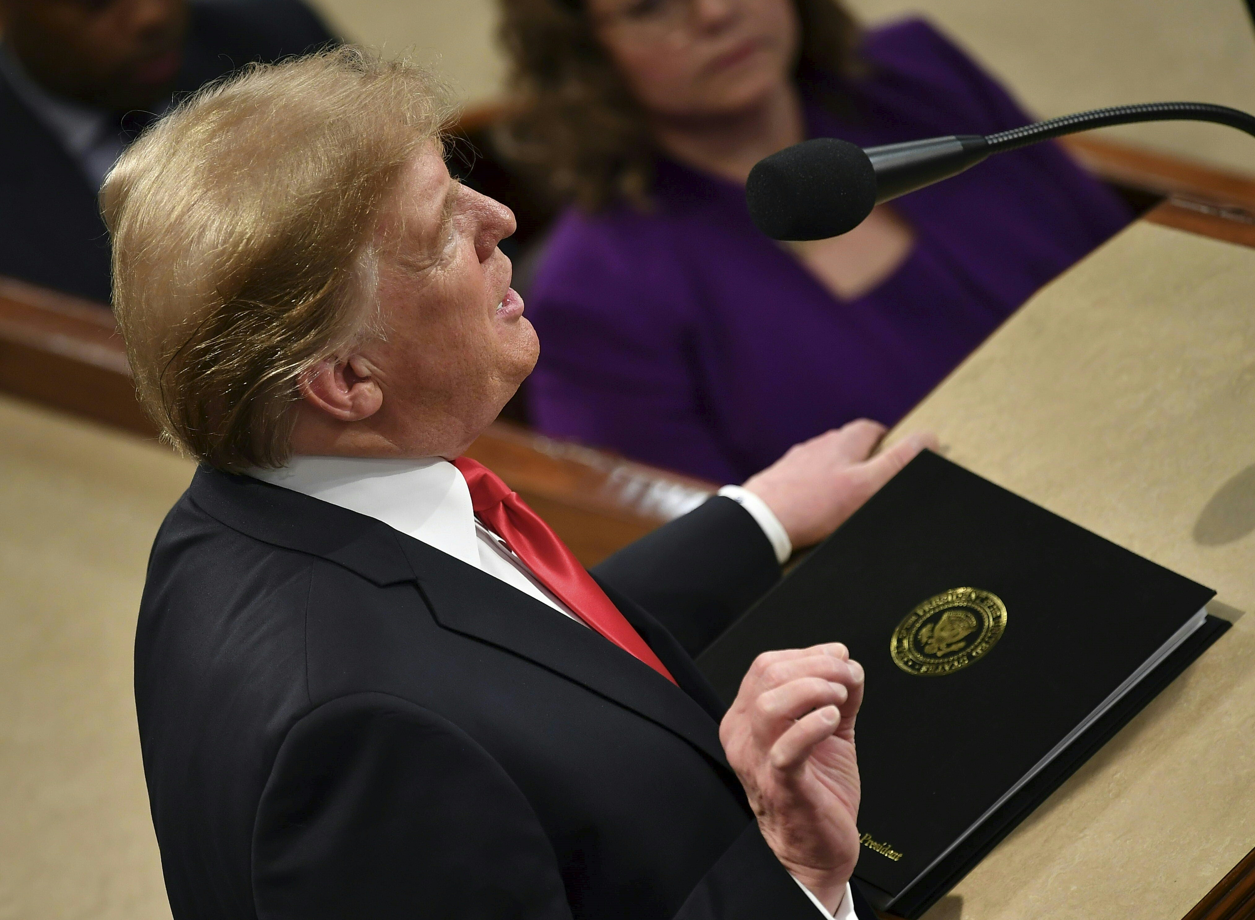 US President Donald Trump makes a point as he delivers the State of the Union address at the US Capitol in Washington, DC, on February 5, 2019. (MANDEL NGAN/AFP/Getty Images)