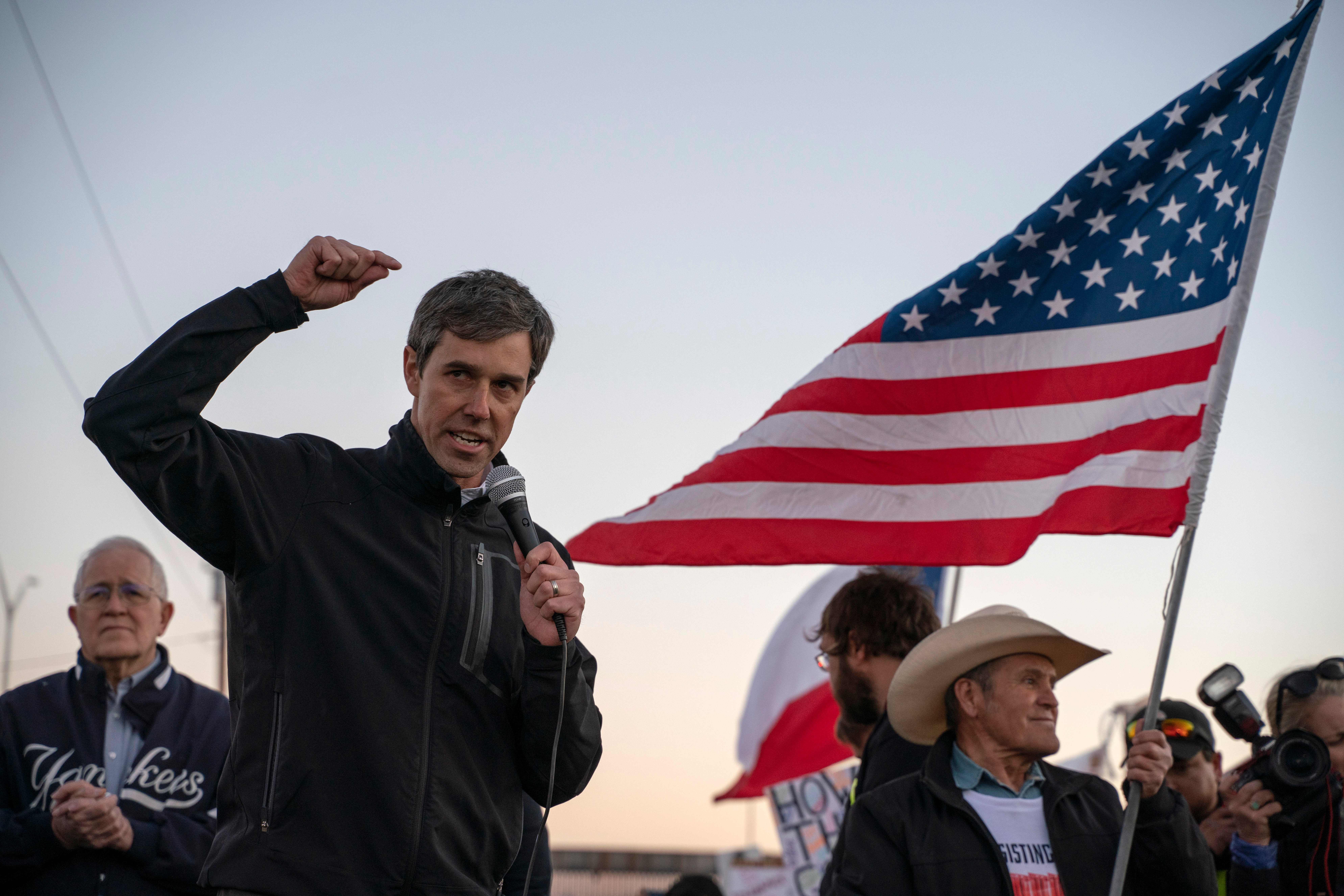Former Texas Congressman Beto O'Rourke speaks to a crowd of marchers during the anti-Trump "March for Truth" in El Paso, Texas, on February 11, 2019. (PAUL RATJE/AFP/Getty Images)