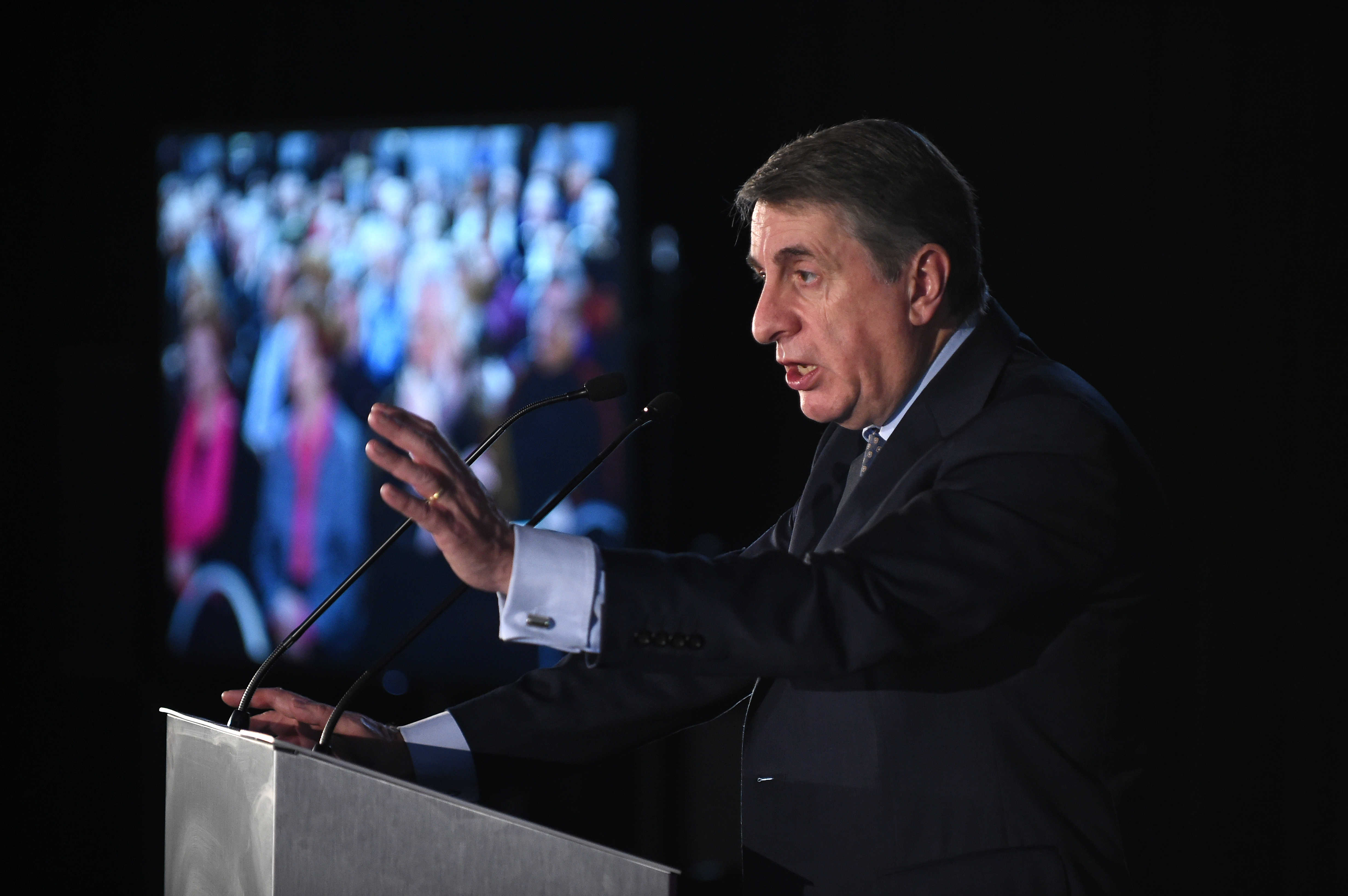 DeFI chairman Olivier Maingain delivers a speech at the new year's reception of frenchspeaking party Defi, Sunday 27 January 2019 in Perwez. (JOHN THYS/AFP/Getty Images)