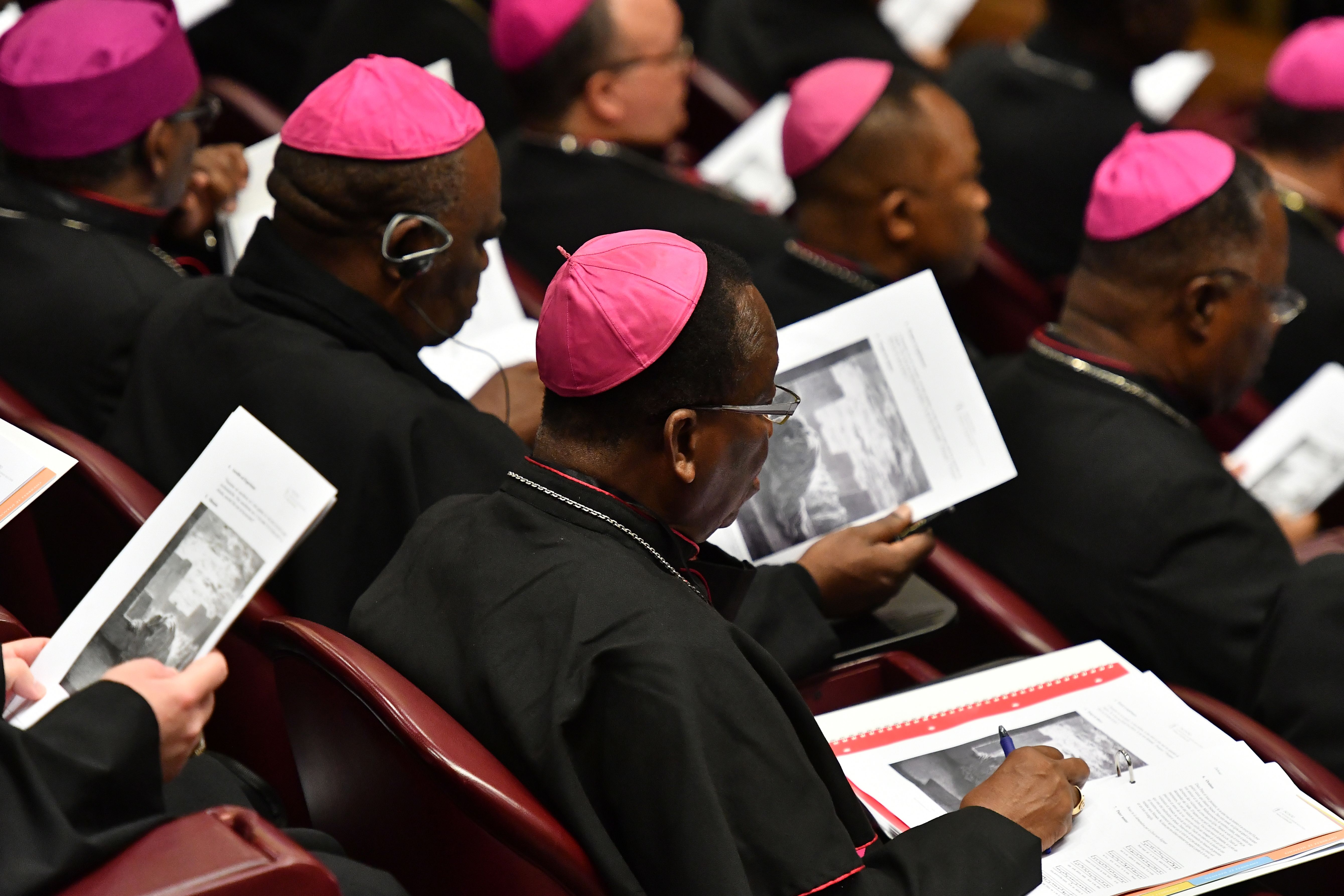 Bishops attend the opening of a global child protection summit for reflections on the sex abuse crisis within the Catholic Church, on February 21, 2019 at the Vatican. (VINCENZO PINTO/AFP/Getty Images)