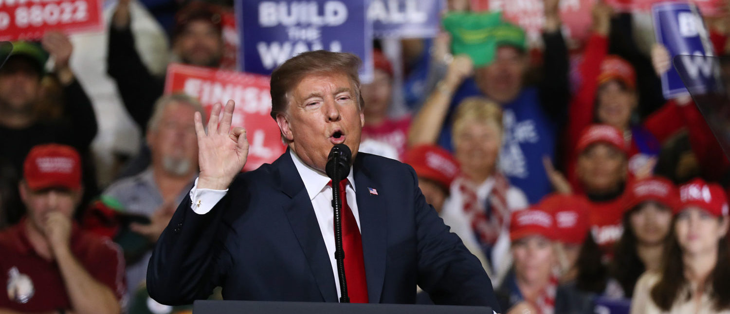 EL PASO, TEXAS - FEBRUARY 11: U.S. President Donald Trump speaks during a rally at the El Paso County Coliseum on February 11, 2019 in El Paso, Texas. Trump continues his campaign for a wall to be built along the border as the Democrats in Congress are asking for other border security measures. (Photo by Joe Raedle/Getty Images)