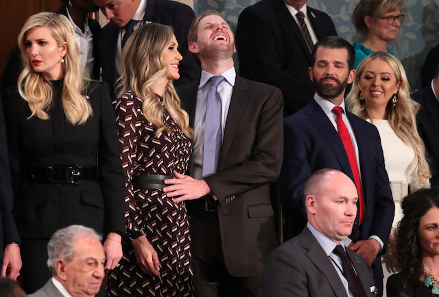 White House adviser Ivanka Trump (L) stands with her brother Eric and his wife Lara as well as her brother Donald Jr and sister Tiffany as they await the start of U.S. President Donald Trump's second State of the Union address to a joint session of the U.S. Congress in the House Chamber of the U.S. Capitol on Capitol Hill in Washington, U.S. February 5, 2019. REUTERS/Jonathan Ernst