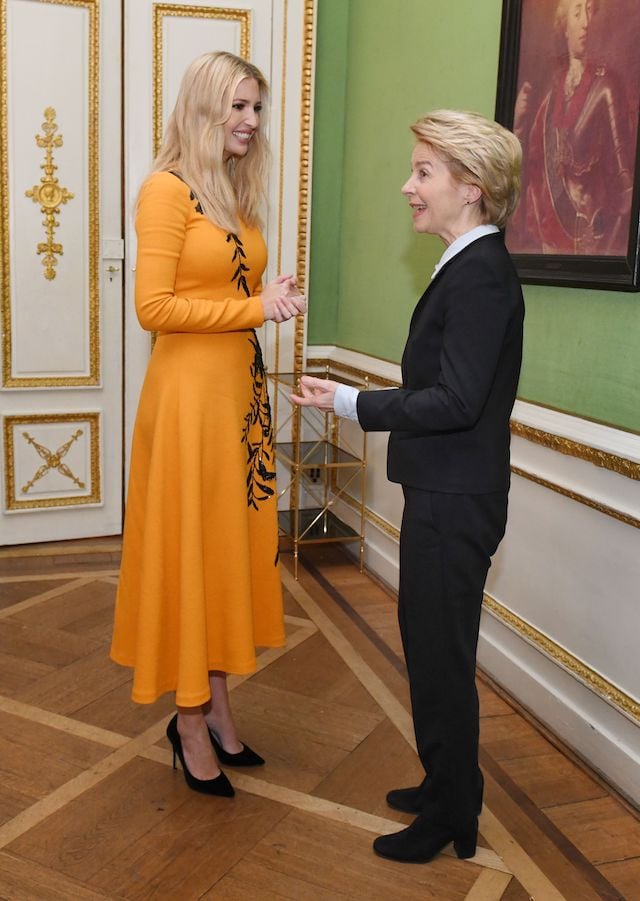 German Defence Minister Ursula von der Leyen (R) meets with White House Presidential Advisor Ivanka Trump at the 55th Munich Security Conference (MSC) in Munich, southern Germany, on February 15, 2019. - The 2019 edition of the Munich Security Conference (MSC) takes place from February 15 to 17, 2019. (Photo credit: OBIAS HASE/AFP/Getty Images)