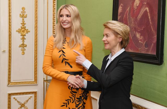 German Defence Minister Ursula von der Leyen (R) meets with White House Presidential Advisor Ivanka Trump at the 55th Munich Security Conference (MSC) in Munich, southern Germany, on February 15, 2019. - The 2019 edition of the Munich Security Conference (MSC) takes place from February 15 to 17, 2019. (Photo credit: TOBIAS HASE/AFP/Getty Images)