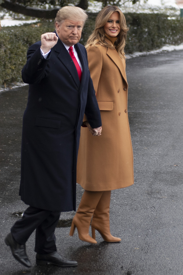US President Donald Trump and First Lady Melania Trump depart the White House in Washington, DC, February 1, 2019, en route to Palm Beach, Florida (Photo credit: JIM WATSON/AFP/Getty Images)