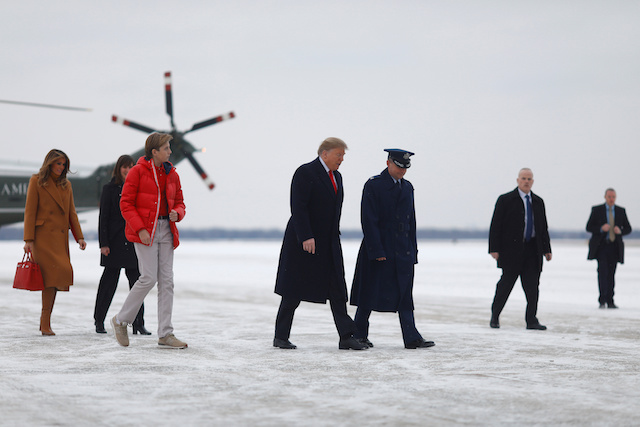 U.S. President Donald Trump, first lady Melania Trump and their son Barron Trump, board Air Force One as they depart for West Palm Beach, Florida, from Joint Base Andrews, Maryland, U.S., February 1, 2019. REUTERS/Eric Thayer
