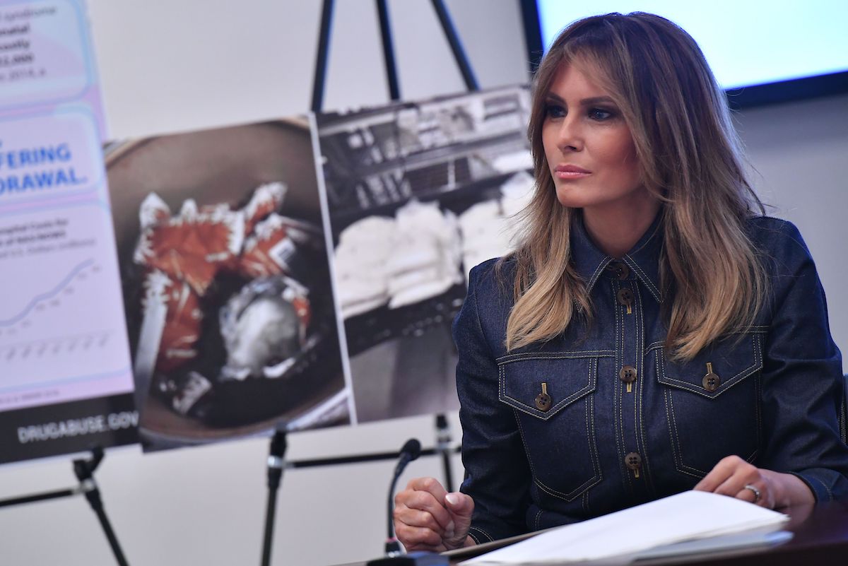 US First Lady Melania Trump takes part in a briefing at the Office of National Drug Control Policy in Washington, DC on February 7, 2019.(Photo credit: MANDEL NGAN/AFP/Getty Images)