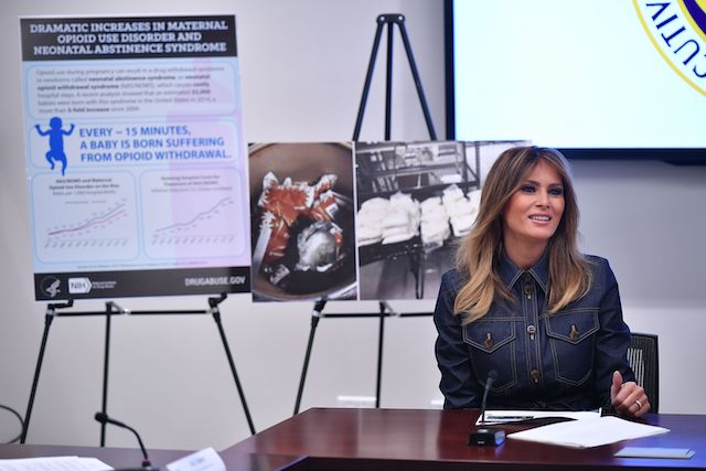US First Lady Melania Trump takes part in a briefing at the Office of National Drug Control Policy in Washington, DC on February 7, 2019.(Photo credit: MANDEL NGAN/AFP/Getty Images)