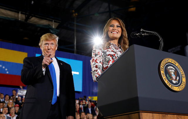 U.S. President Donald Trump is introduced to speak by first lady Melania Trump on the crisis in Venezuela during a visit to Florida International University in Miami, Florida, U.S., February 18, 2019. REUTERS/Kevin Lamarque