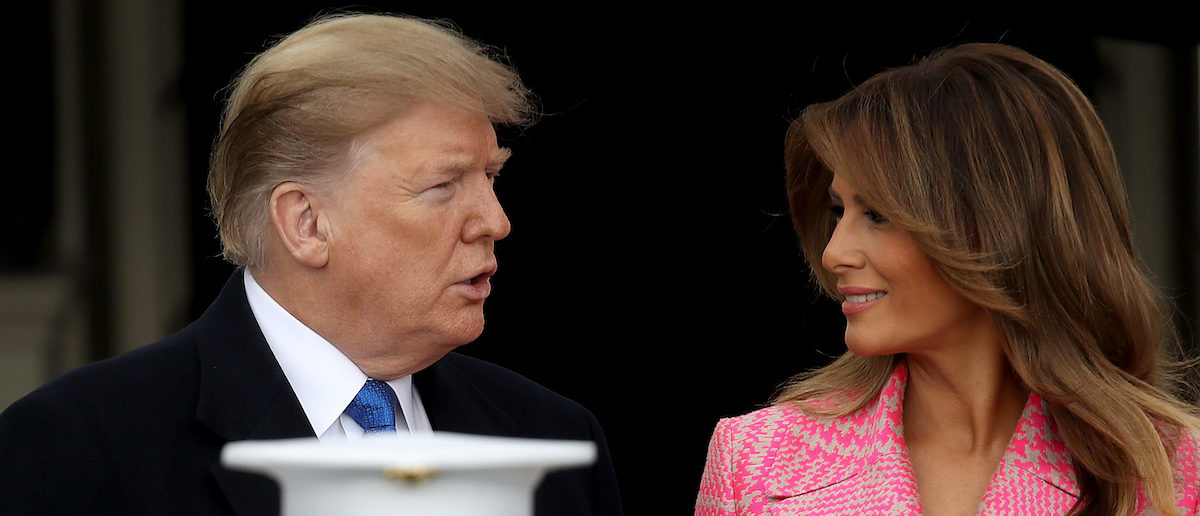 U.S. President Donald Trump and first lady Melania Trump await the arrival of Colombian President Ivan Duque Marquez and first lady Maria Juliana Ruiz Sandoval to the White House February 13, 2019 in Washington, DC. Marquez and Trump are expected to discuss a range of bilateral issues during their meetings. (Photo by Win McNamee/Getty Images)