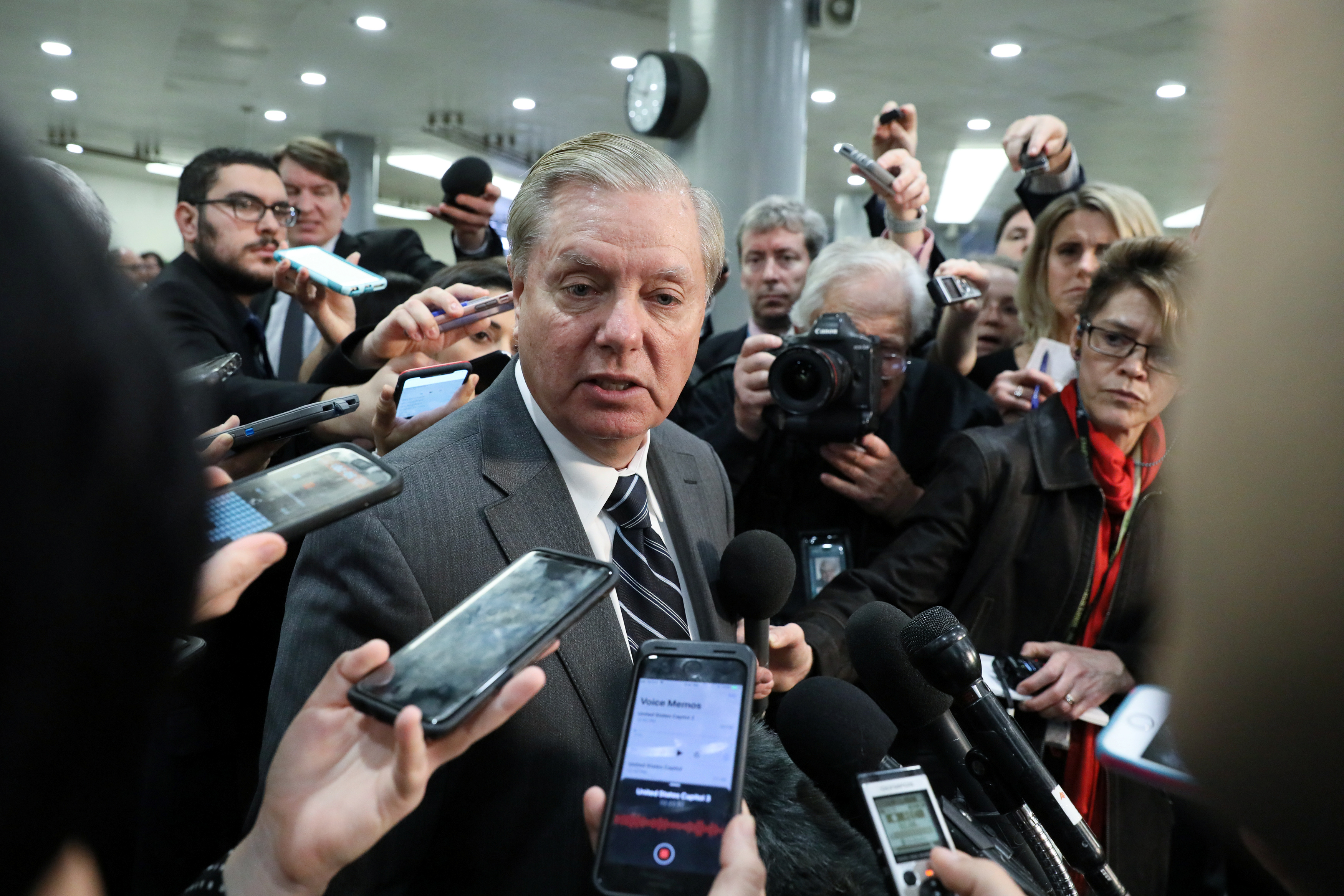 U.S. Senator Graham speaks to reporters after attending a closed-door briefing, on the Khashoggi death, by CIA Director Haspel at the U.S. Capitol in Washington