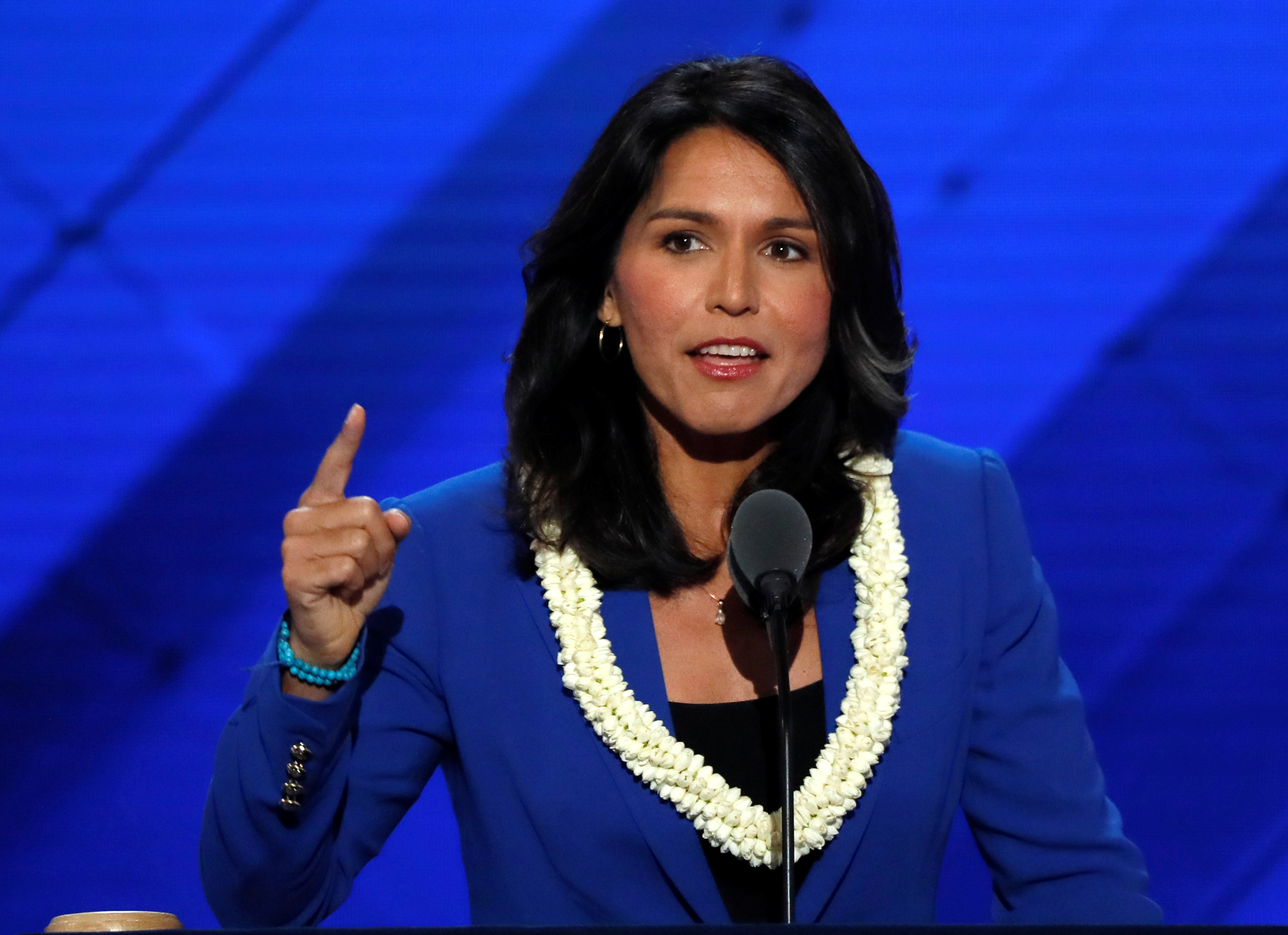 Representative Gabbard delivers a nomination speech for Sanders on the second day at the Democratic National Convention in Philadelphia