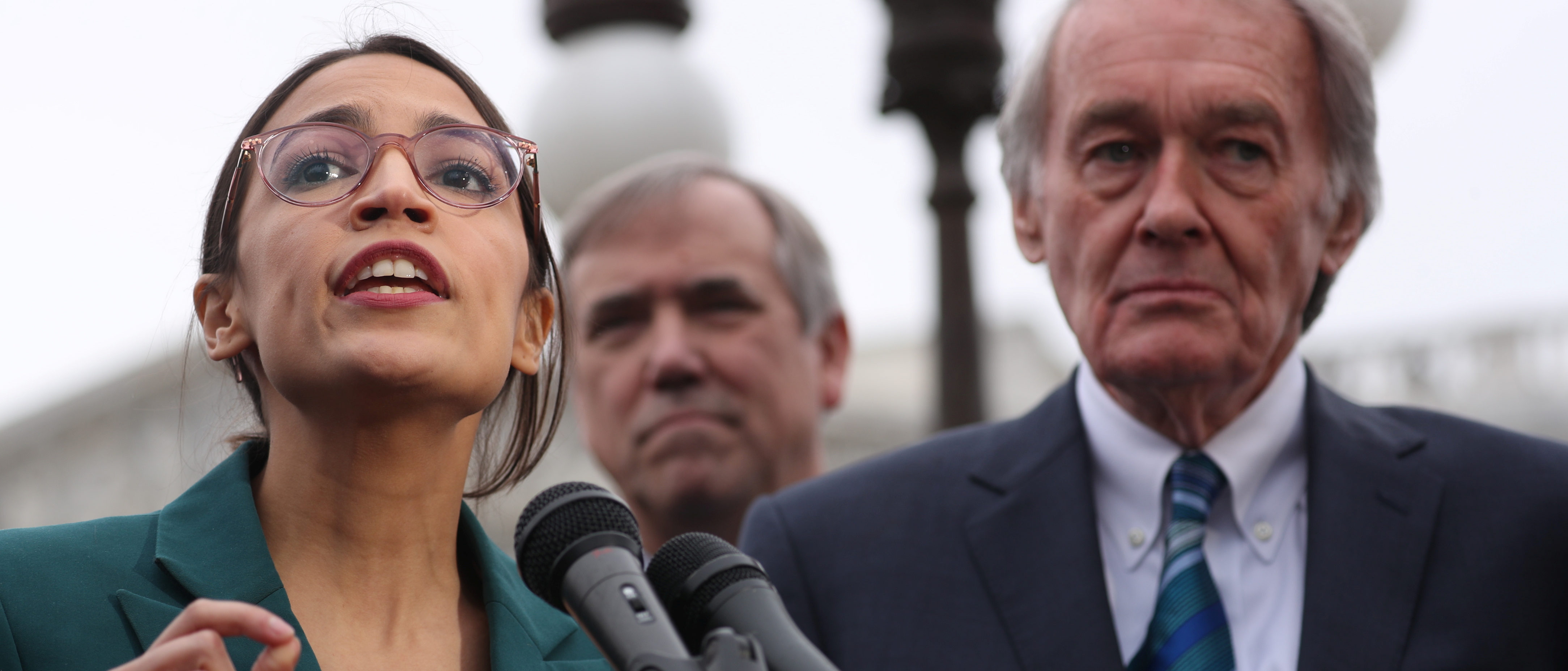 U.S. Representative Alexandria Ocasio-Cortez (D-NY) and Senator Ed Markey (D-MA) hold a news conference for their proposed "Green New Deal" to achieve net-zero greenhouse gas emissions in 10 years, at the U.S. Capitol in Washington, U.S. February 7, 2019. REUTERS/Jonathan Ernst.