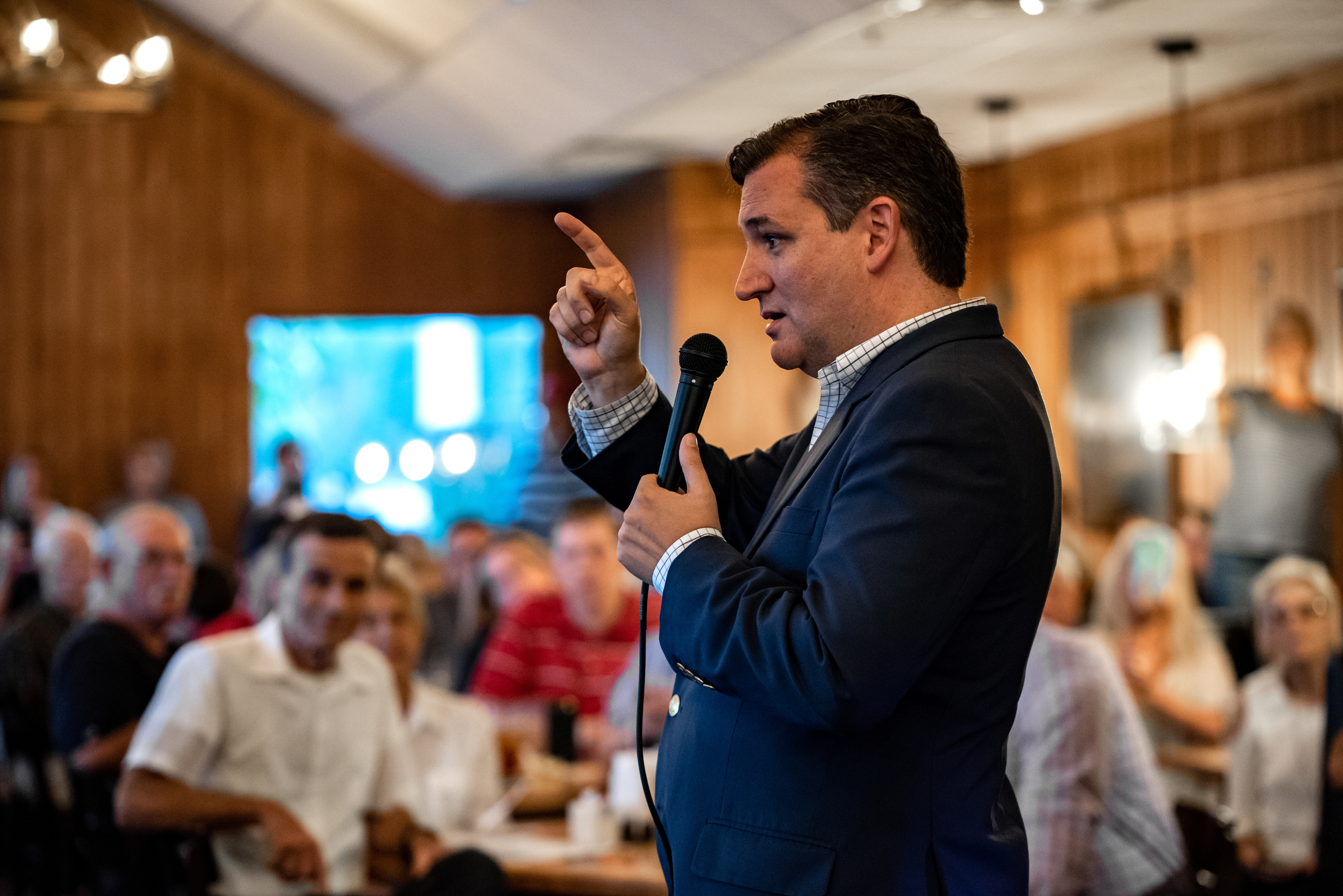 U.S. Senator Ted Cruz speaks to supporters inside Schobels' Restaurant in Columbus, Texas, U.S. September 15, 2018. REUTERS/Sergio Flores 