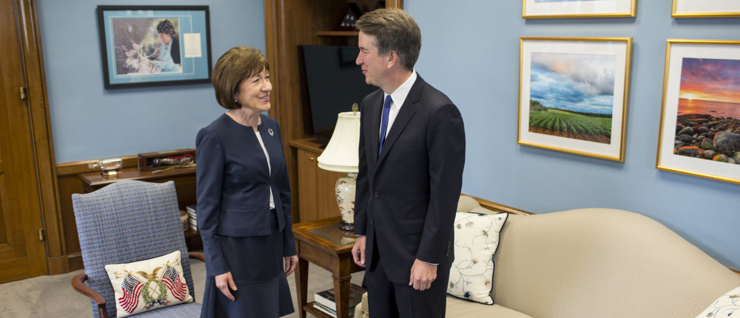 Brett Kavanaugh meets with Sen. Susan Collins in her office on Capitol Hill on Aug. 21, 2018. (Zach Gibson/Getty Images)