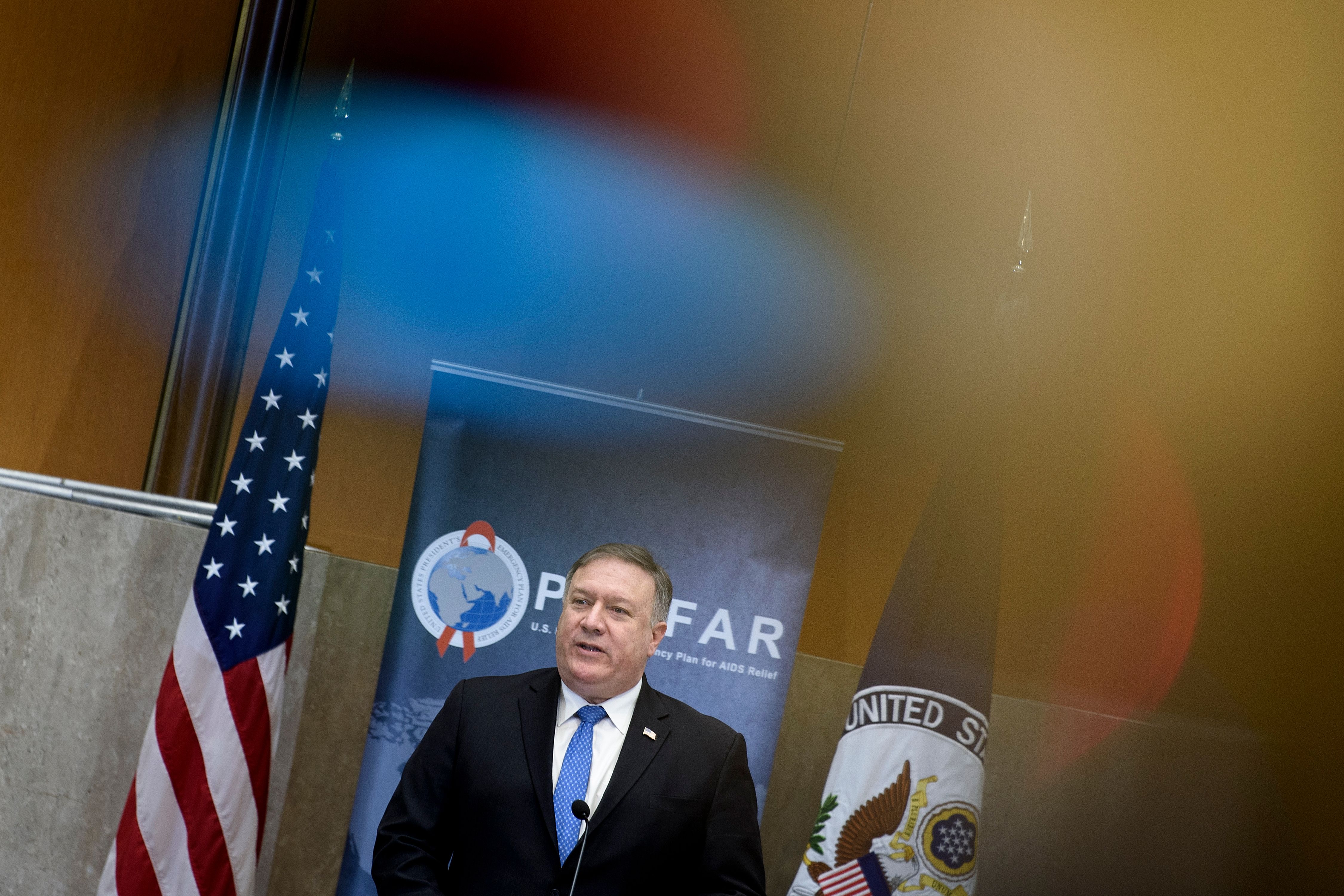 US Secretary of State Mike Pompeo speaks during an event PEPFAR (President's Emergency Plan For AIDS Relief) Faith Communities and HIV Technical Summit at the US Department of State November 27, 2018 in Washington, DC. (Photo by Brendan Smialowski / AFP) (SMIALOWSKI/AFP/Getty Images)