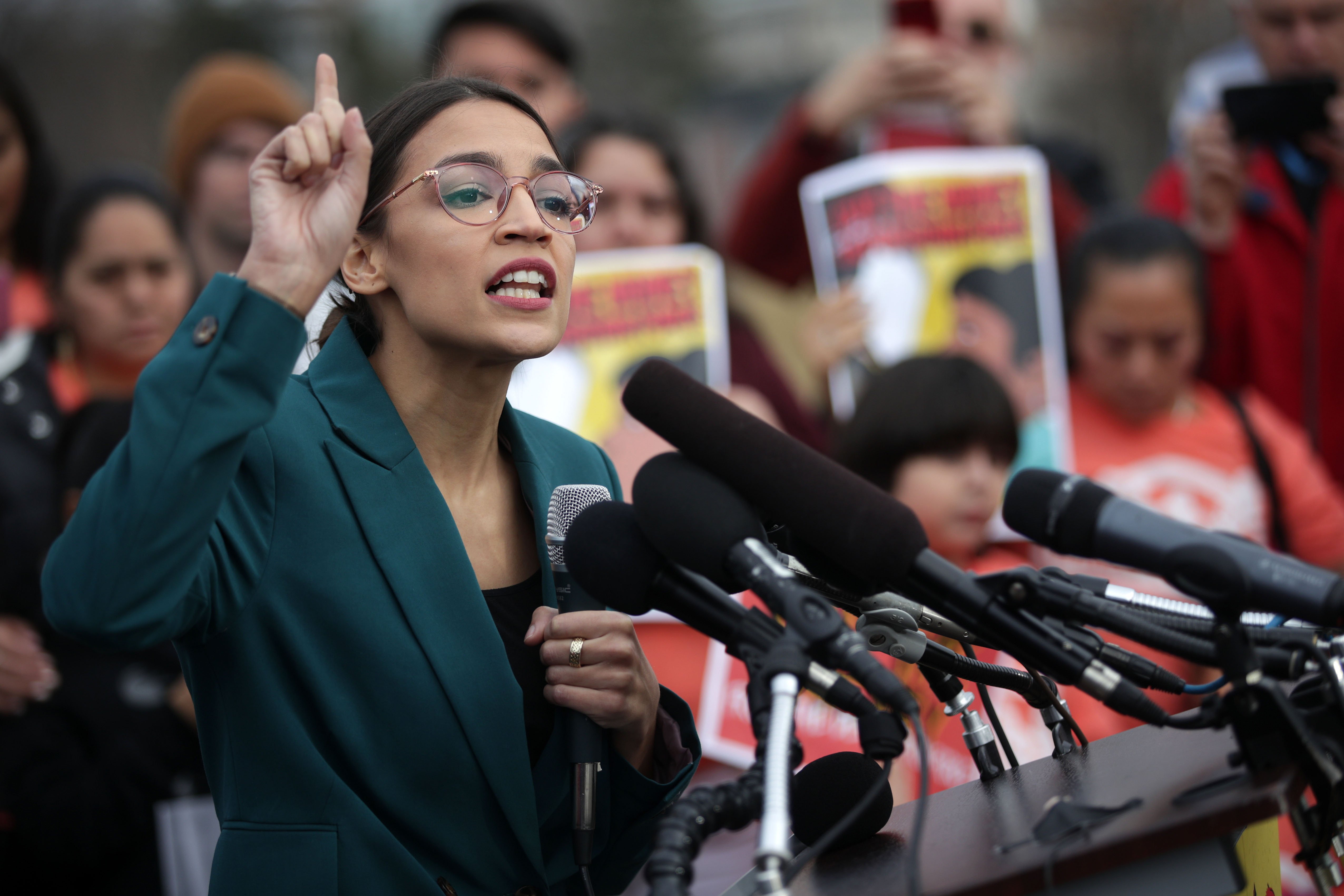 U.S. Rep. Alexandria Ocasio-Cortez (D-NY) speaks during a news conference at the East Front of the U.S. Capitol February 7, 2019 in Washington, DC ... (Photo by Alex Wong/Getty Images)