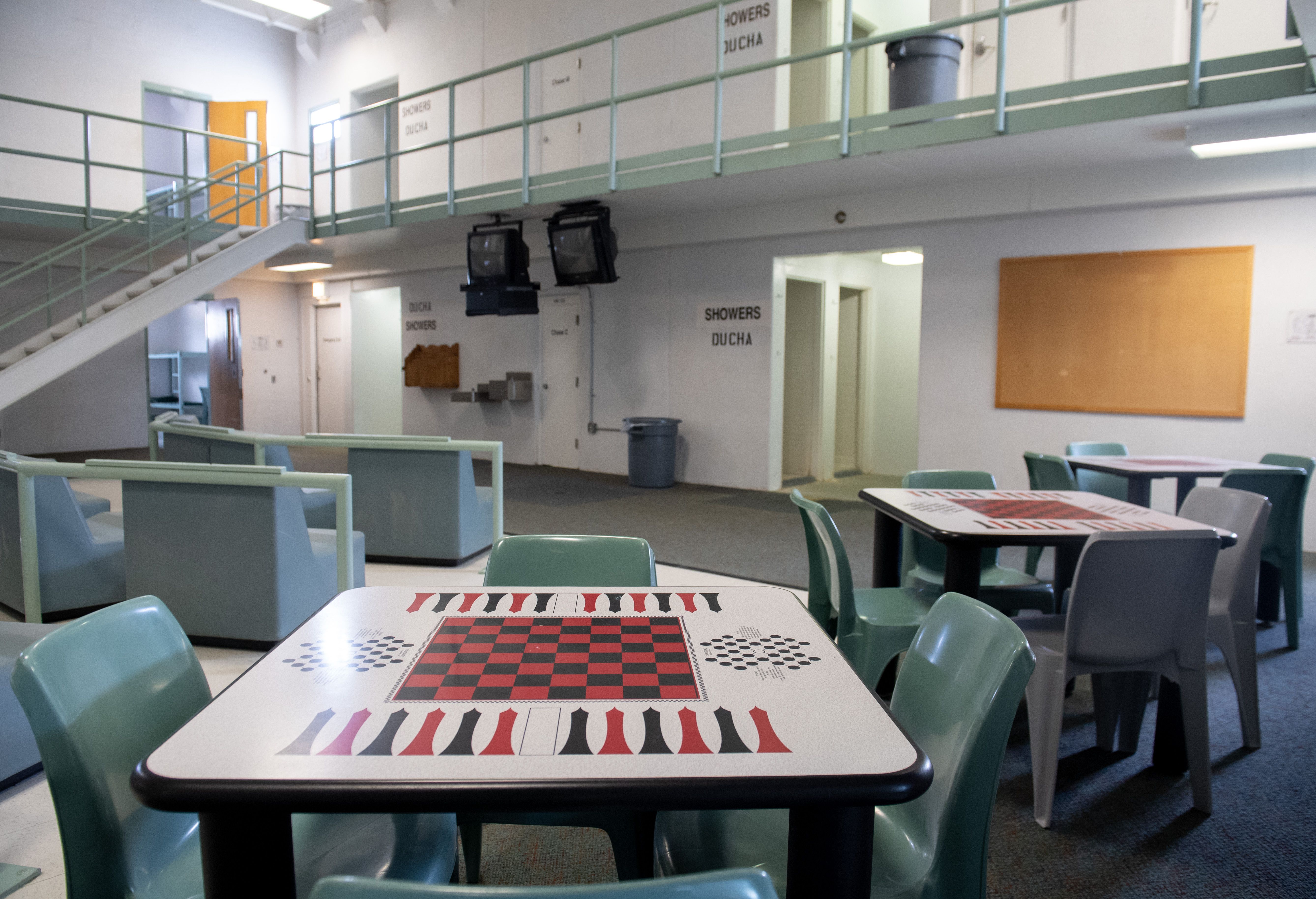 A common area and cell room doors are seen inside ICE's Caroline Detention Facility in Bowling Green, Virginia, on August 13, 2018. (Saul Loeb/AFP/Getty Images)