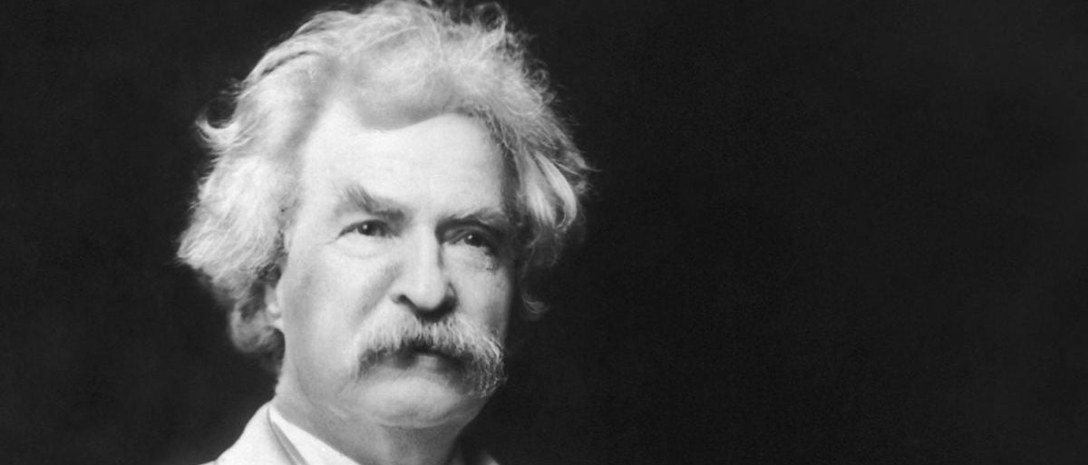 black and white photo of Mark Twain