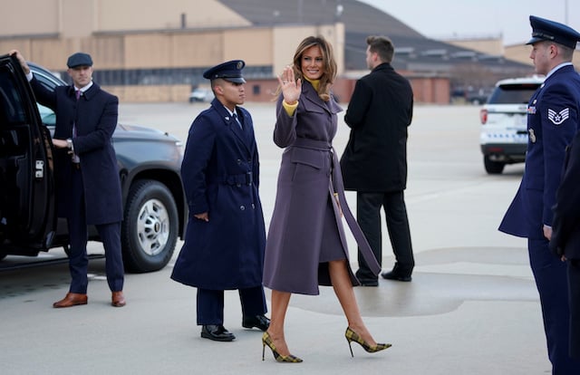 U.S. first lady Melania Trump boards a plane as she departs for her two-day, three state tour to promote her "Be Best" at Joint Base Andrews in Maryland March 4, 2019. REUTERS/Kevin Lamarque