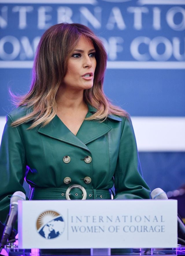 US First Lady Melania Trump speaks during the 2019 International Women of Courage awards ceremony at the US State Department in Washington, DC on March 7, 2019. (Photo credit: MANDEL NGAN/AFP/Getty Images)