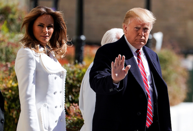 U.S. President Donald Trump and U.S. first lady Melania Trump depart from St. John's Episcopal Church in Washington, U.S., March 17, 2019. REUTERS/Joshua Roberts 