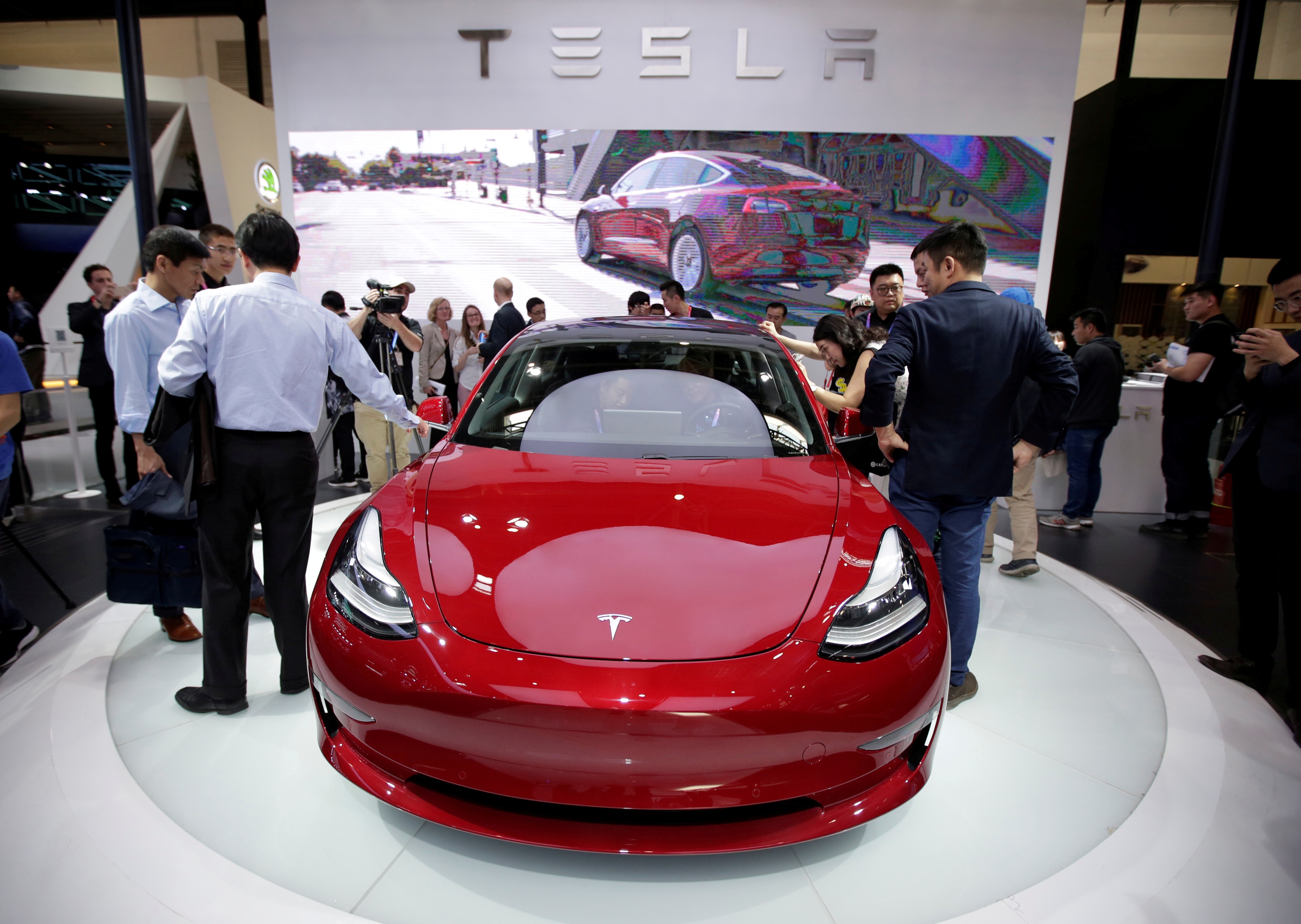 A Tesla Model 3 car is displayed during a media preview at the Auto China 2018 motor show in Beijing, China April 25, 2018. REUTERS/Jason Lee