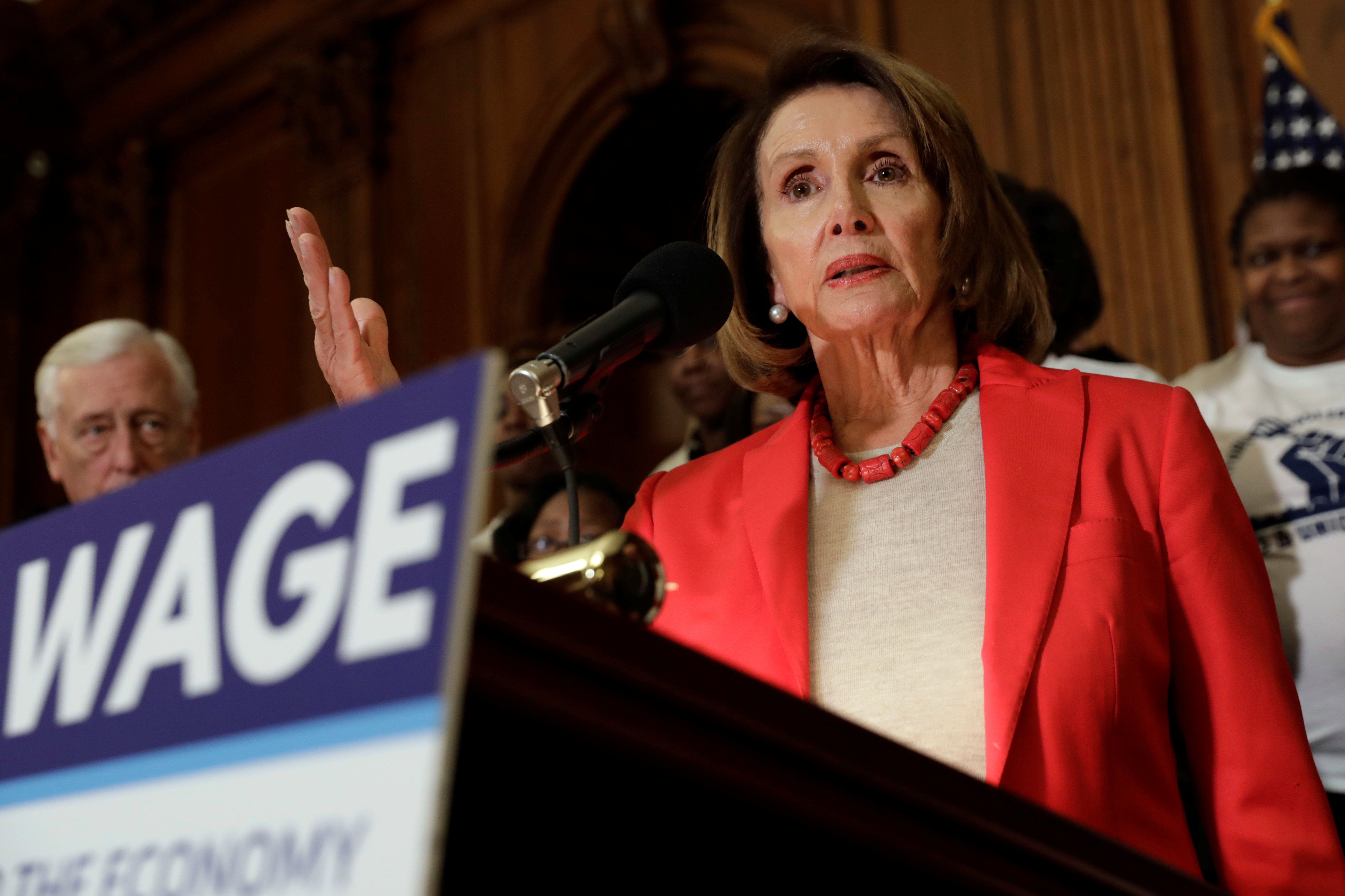 U.S. House Speaker Nancy Pelosi (D-CA) speaks during a news conference on "Raise the Wage Act" legislation on Capitol in Washington, U.S., January 16, 2019. REUTERS/Yuri Gripas