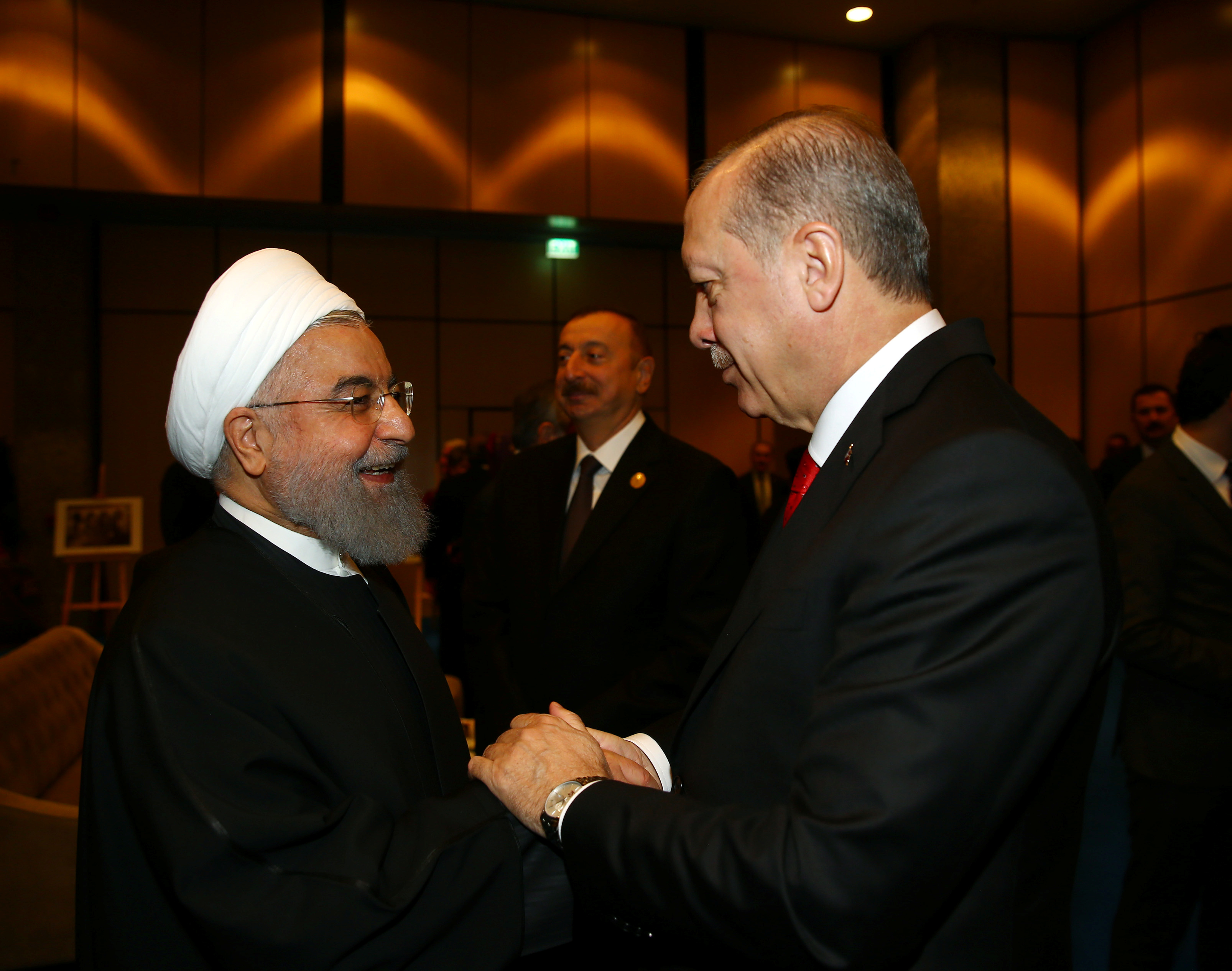 Turkish President Tayyip Erdogan meets with Iran's President Hassan Rouhani during an extraordinary meeting of the Organisation of Islamic Cooperation (OIC) in Istanbul, Turkey, December 13, 2017. REUTERS/Kayhan Ozer/Pool 