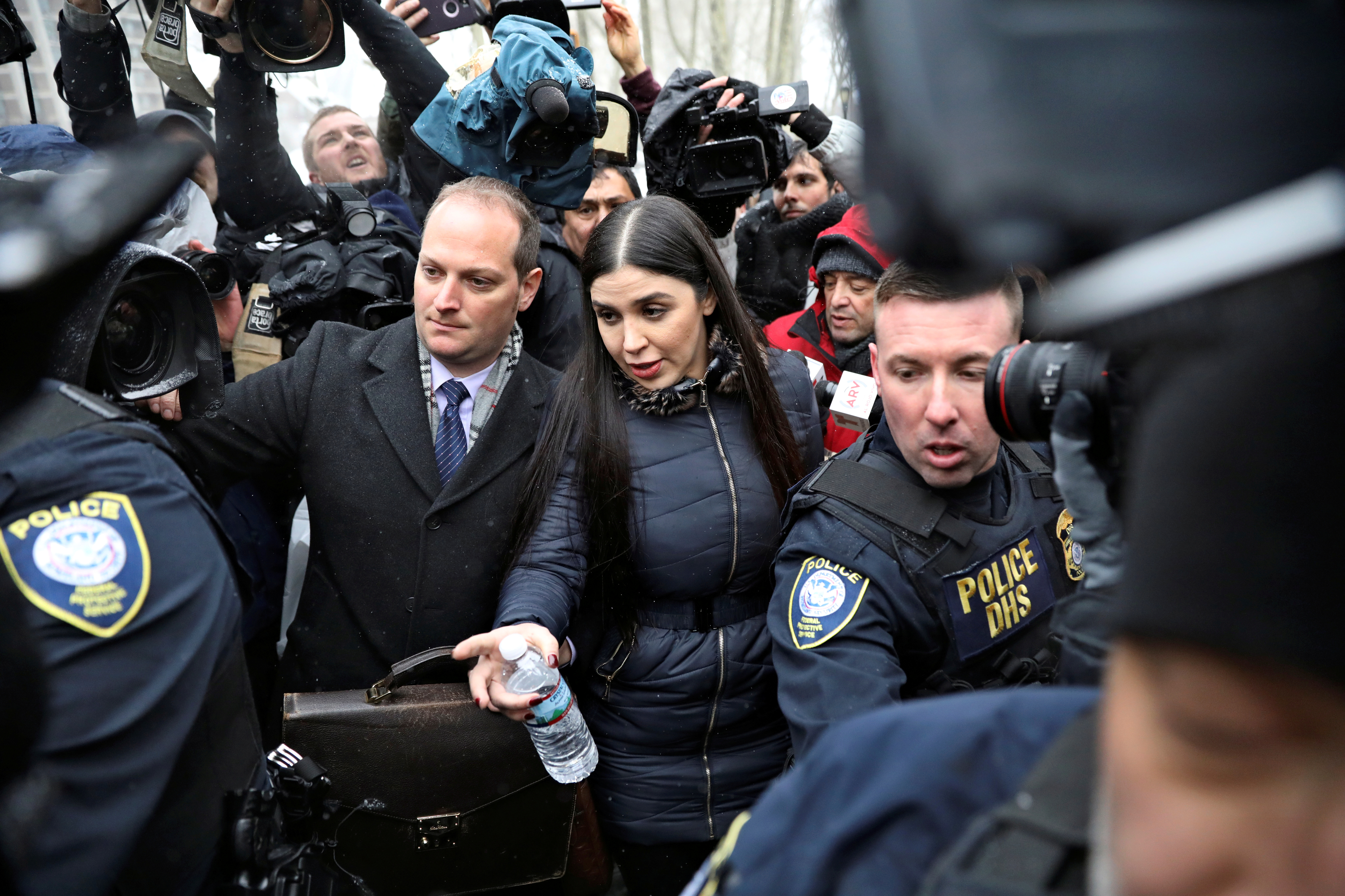 Emma Coronel Aispuro, the wife of Joaquin Guzman, departs after the trial of Mexican drug lord Guzman, known as "El Chapo", at the Brooklyn Federal Courthouse, in New York, U.S., February 12, 2019. REUTERS/Brendan McDermid