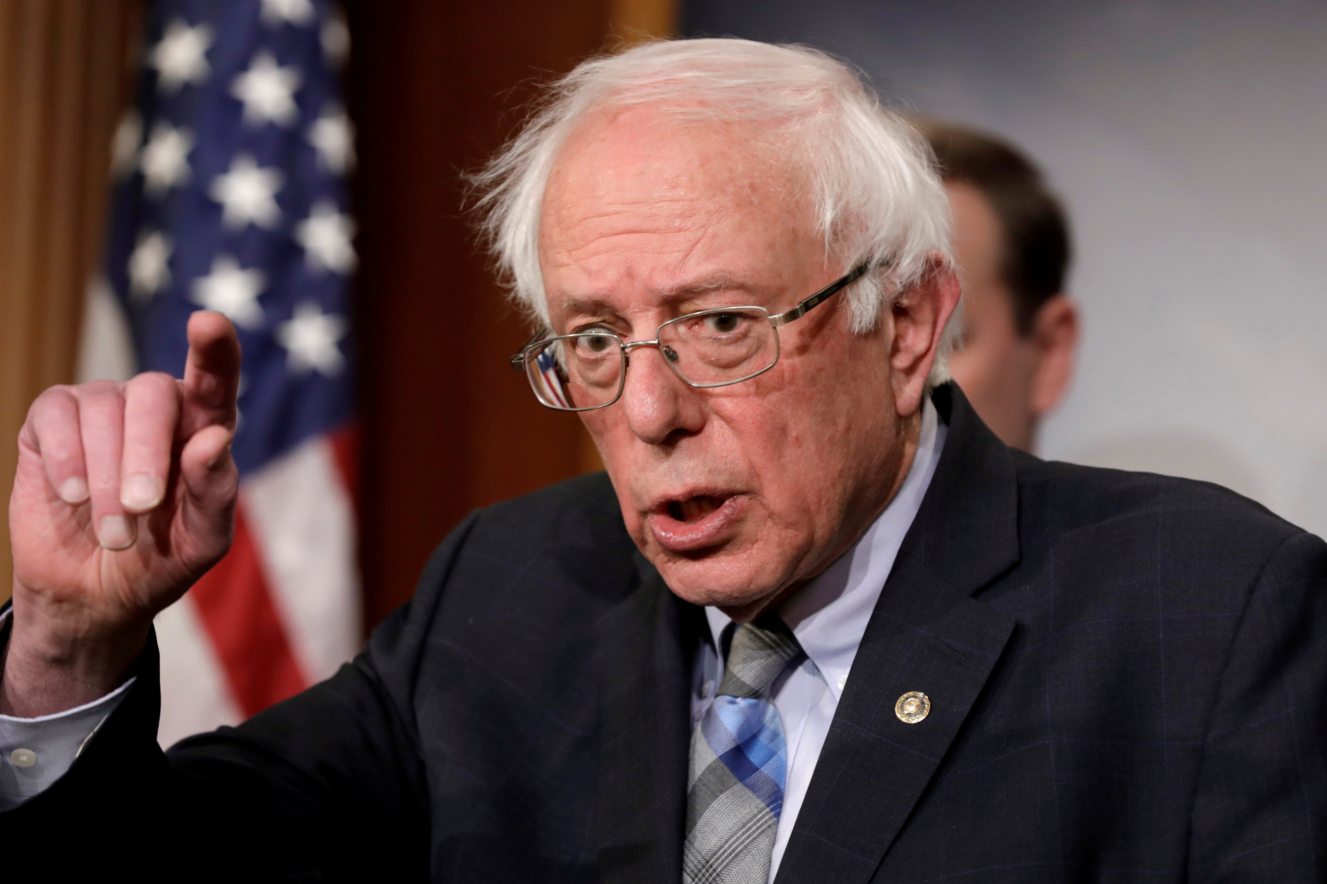 Senator Bernie Sanders speaks during a news conference on Yemen resolution