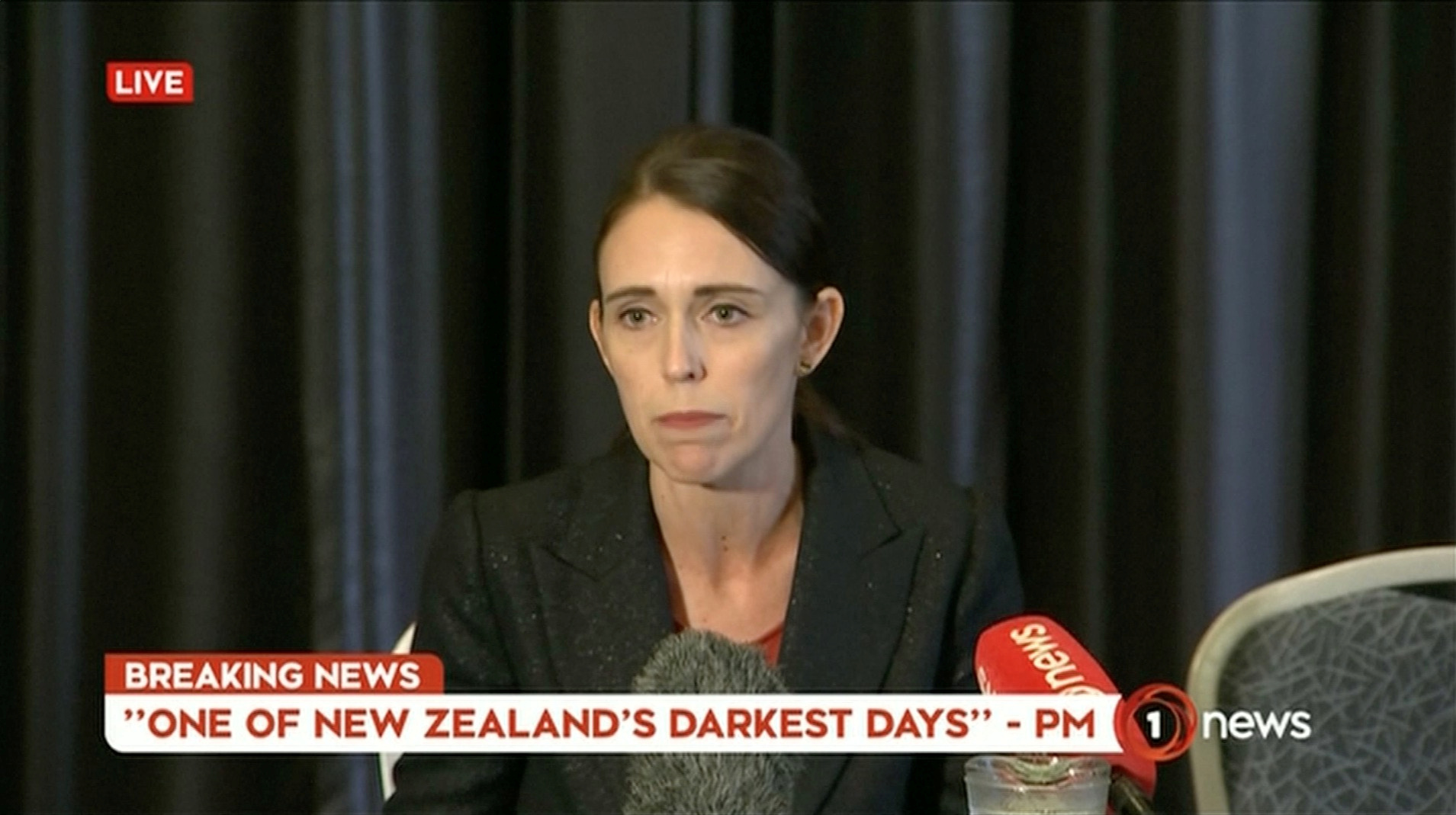 New Zealand's Prime Minister Jacinda Ardern speaks on live television following fatal shootings at two mosques in central Christchurch, New Zealand March 15, 2019, in this still image taken from video. TVNZ/via REUTERS TV