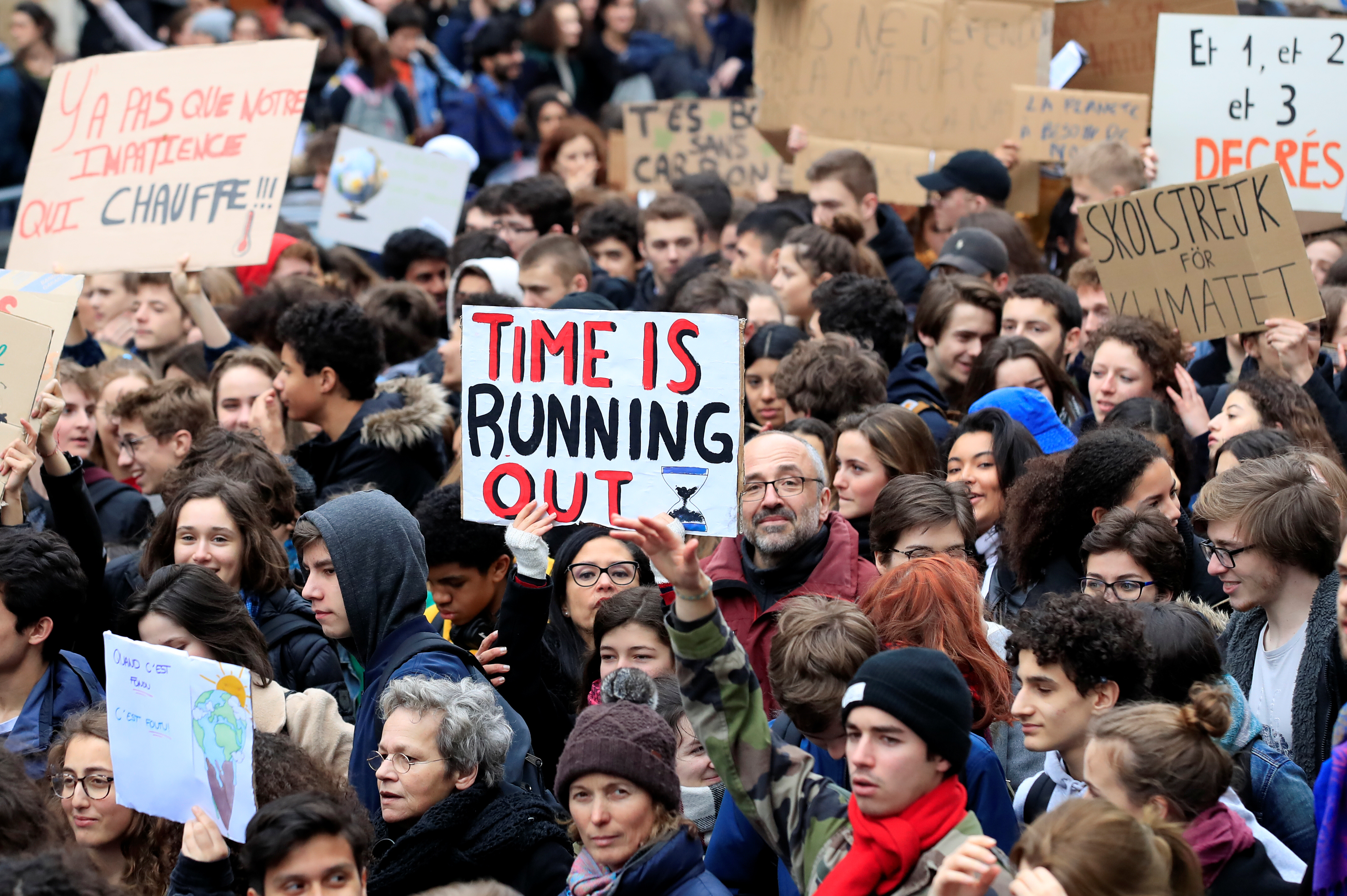 Students take part in a "youth strike to act on climate change" demonstration in Paris