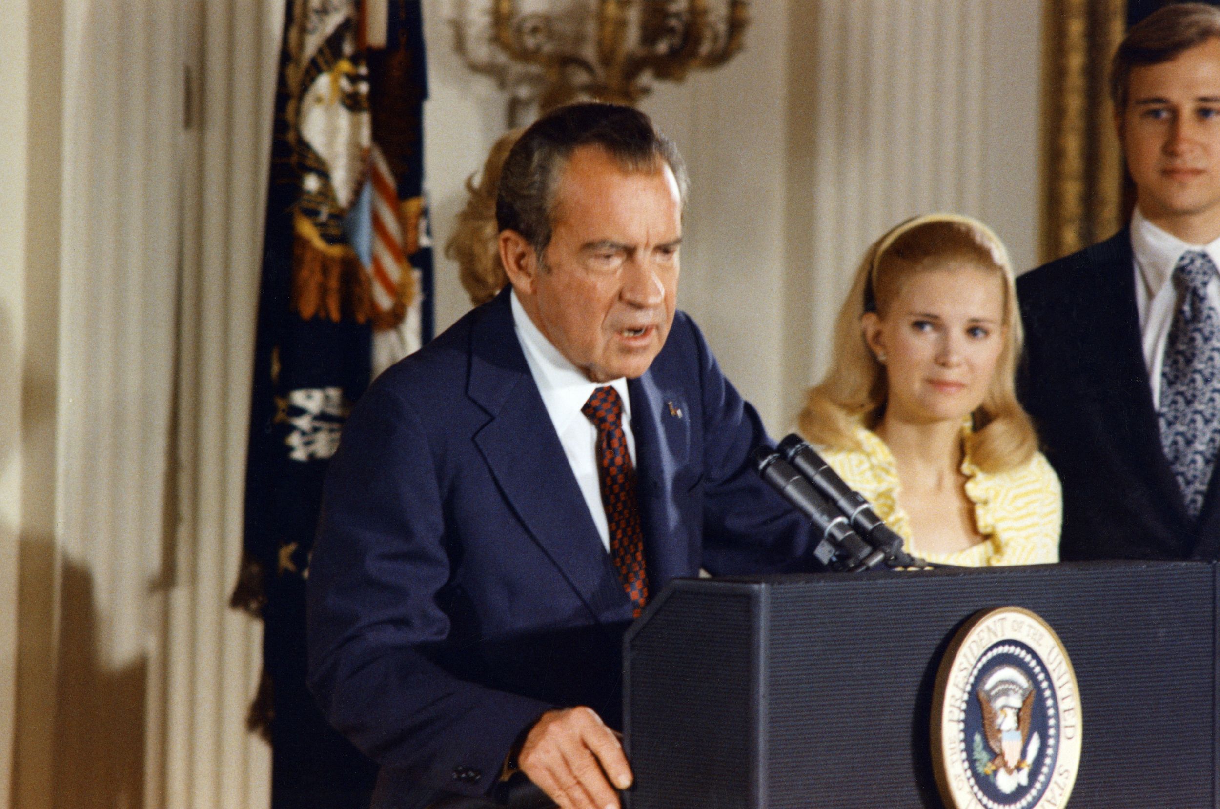 President Richard Nixon bids farewell to the White House staff. (White House/AFP/Getty Images)