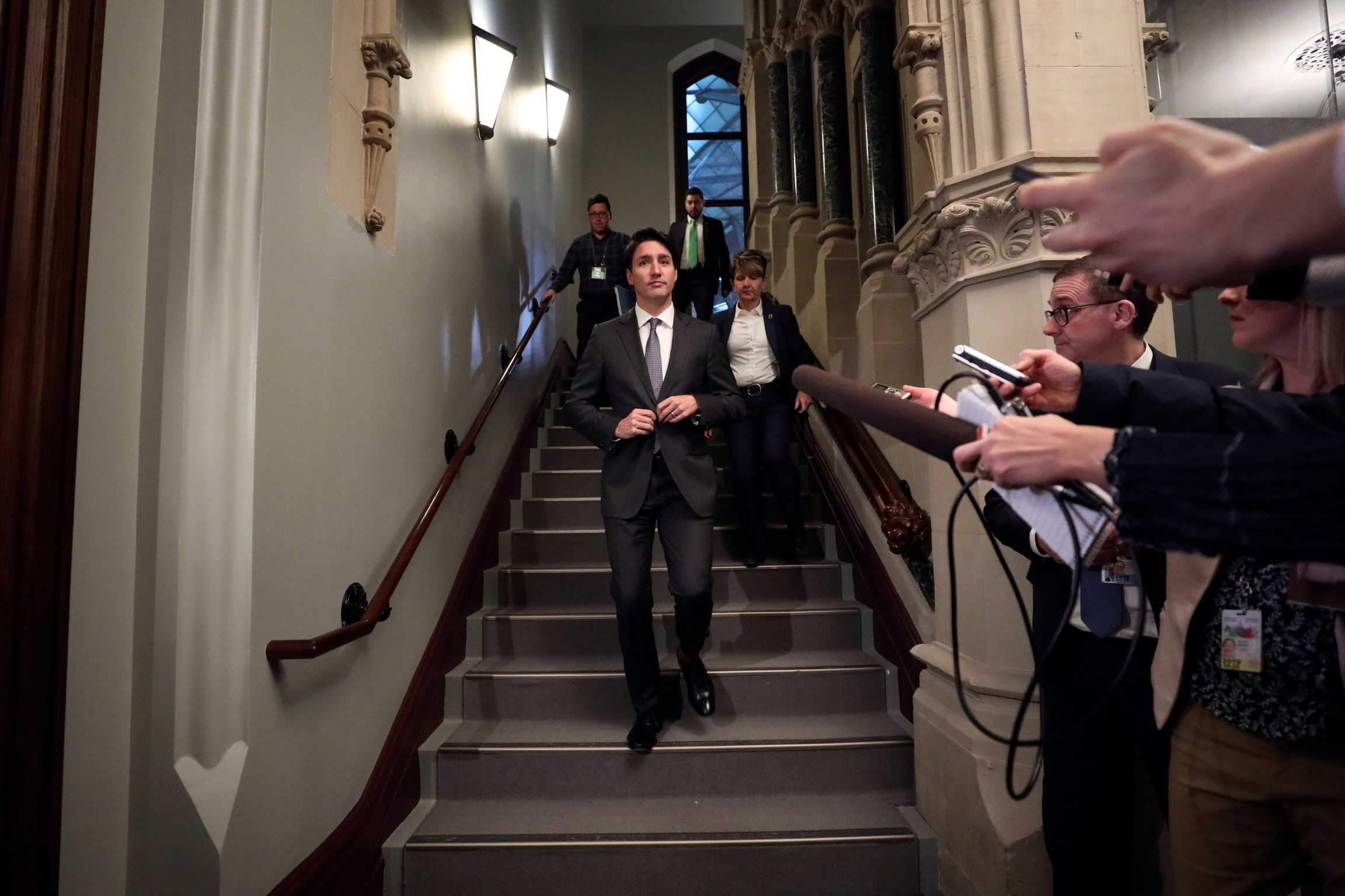 Canada's Prime Minister Justin Trudeau arrives for a Liberal Party caucus meeting on Parliament Hill in Ottawa, Ontario, Canada, April 2, 2019. REUTERS/Chris Wattie 